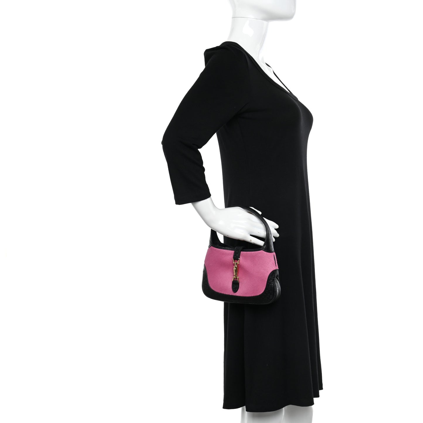 Calf Hair Textured Dollar Calfskin Mini Jackie 1961 Hobo Pink Black