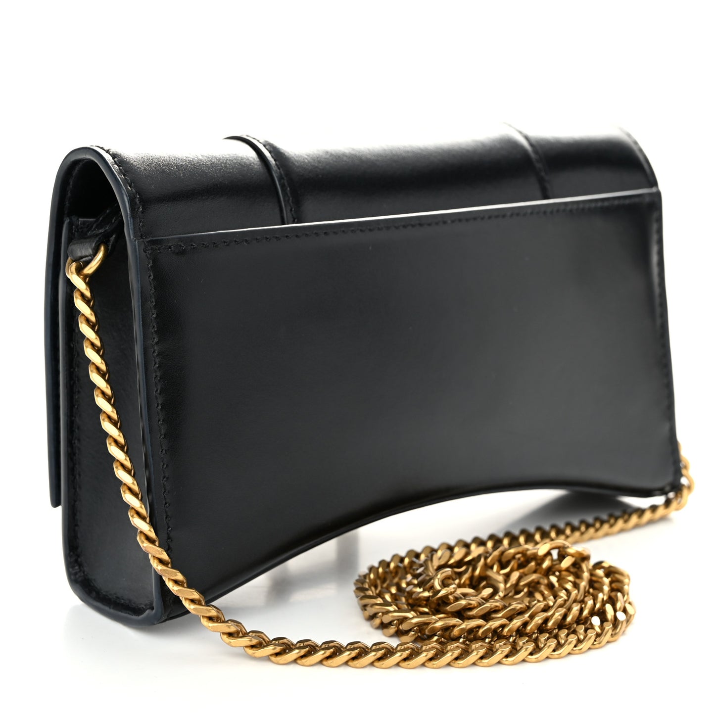Shiny Box Calfskin Hourglass Chain Bag Black