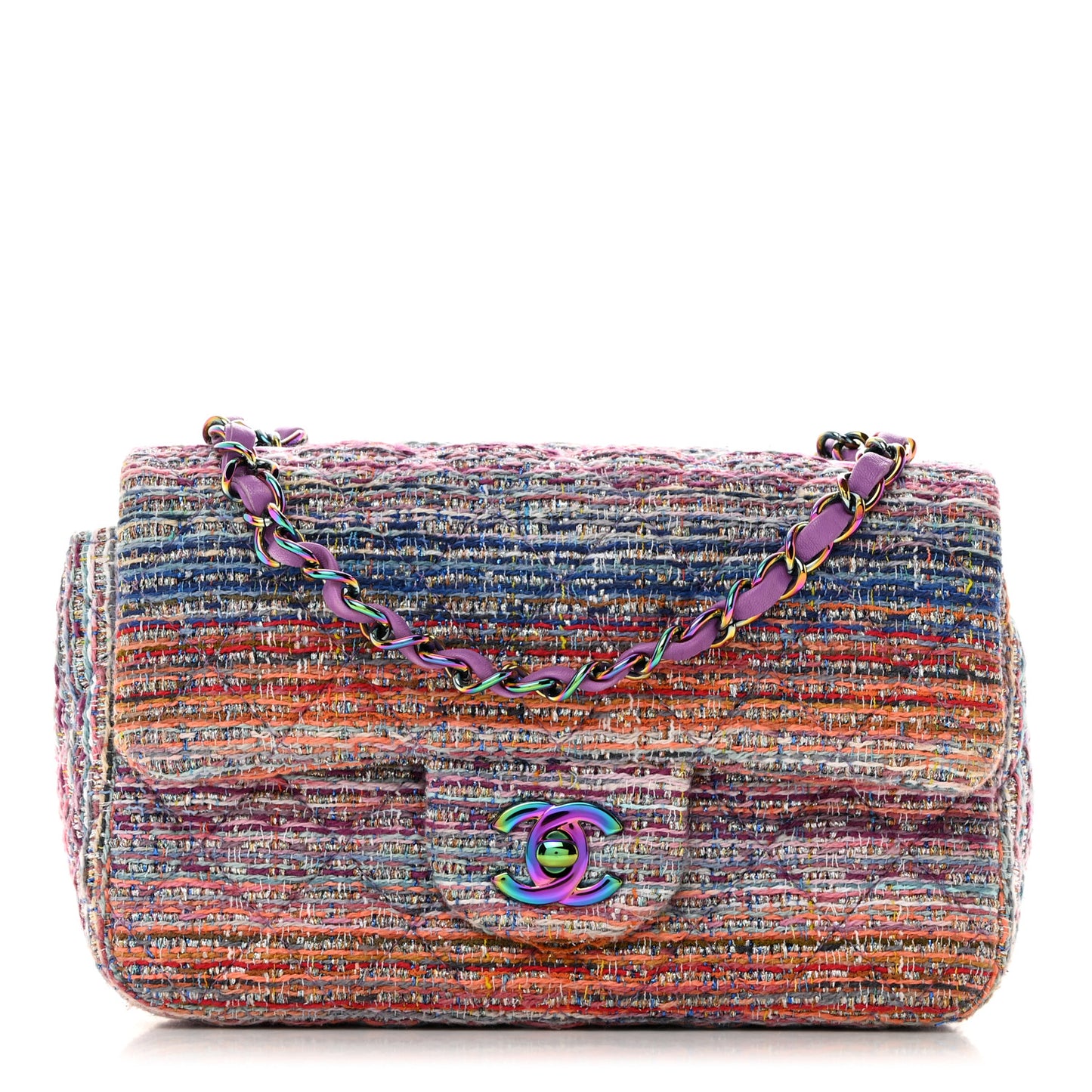 Tweed Quilted Mini Rectangular Flap Blue Pink Orange
