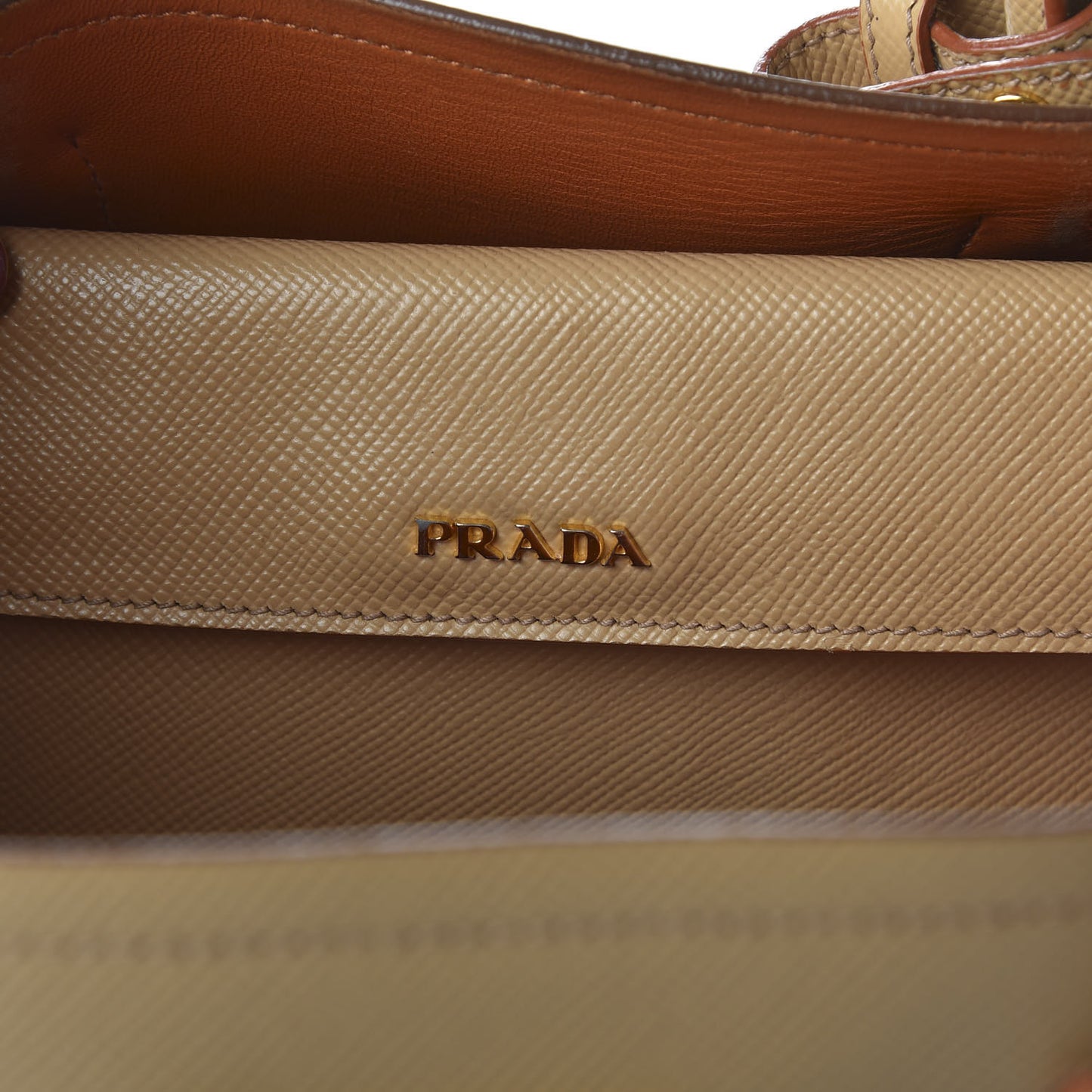 Saffiano Cuir Medium Double Bag Noisette Papaya