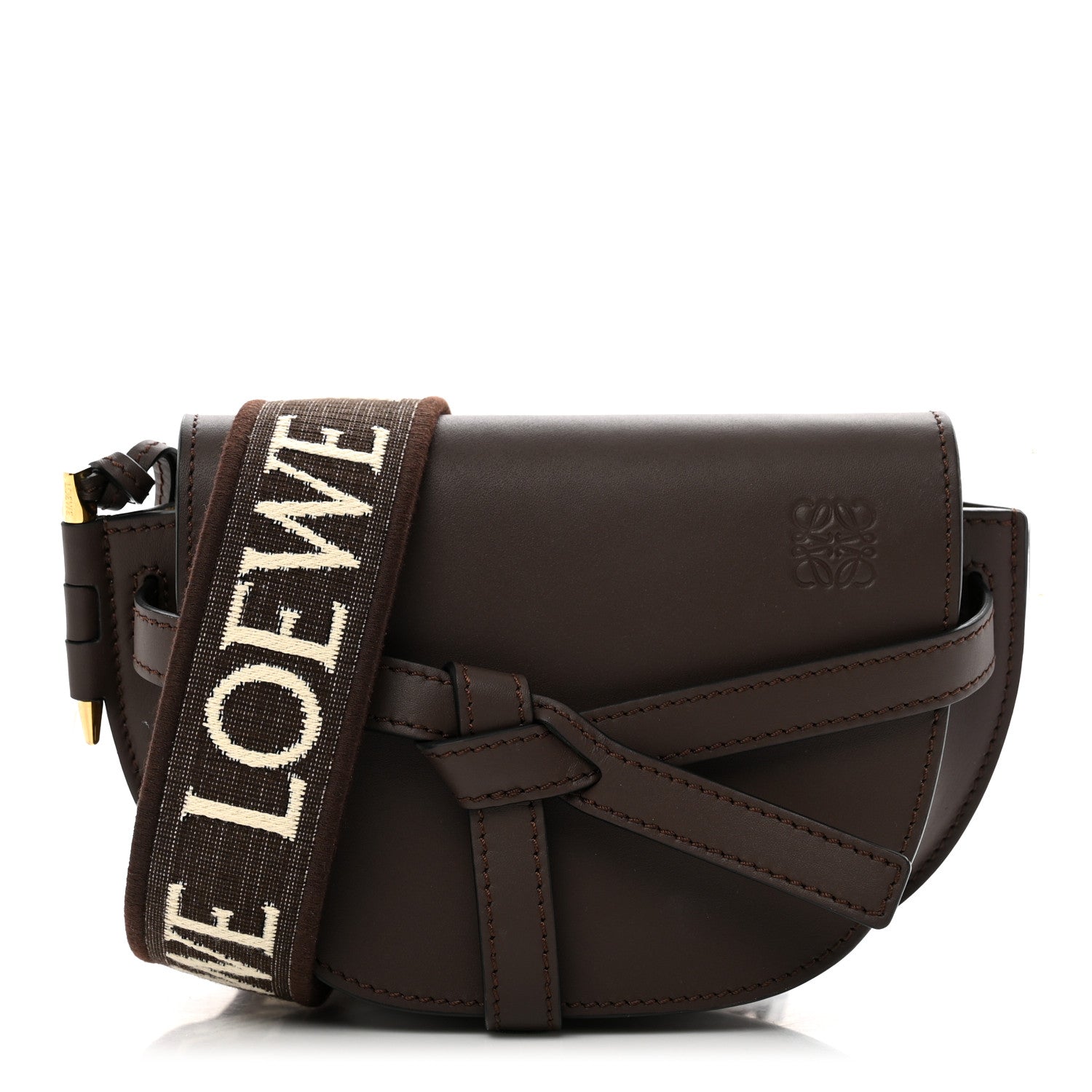 Loewe Calfskin Jacquard Mini Gate Dual Bag Chocolate 1344376