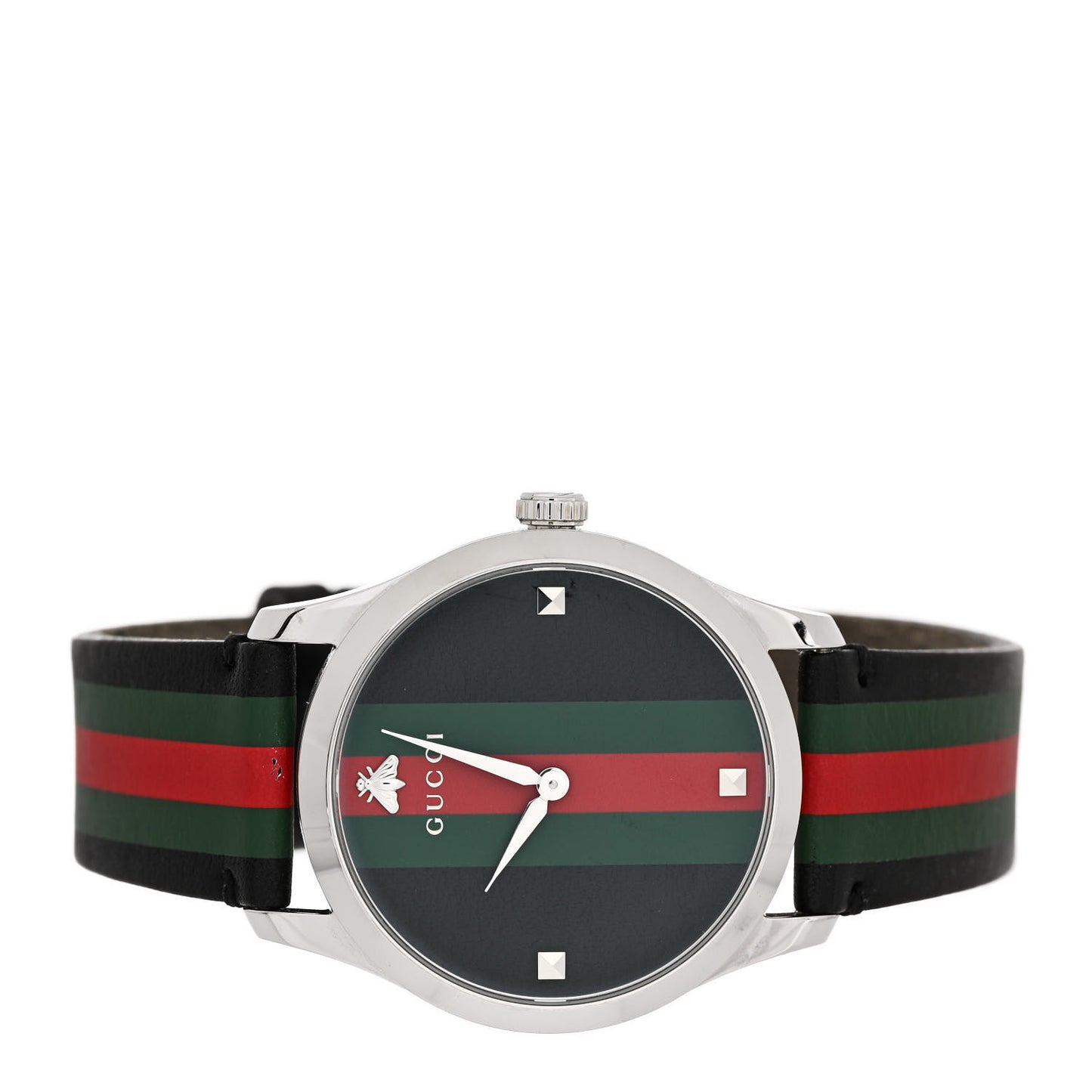 Stainless Steel Calfskin 38mm G-Timeless Stripe Web Quartz Watch Black