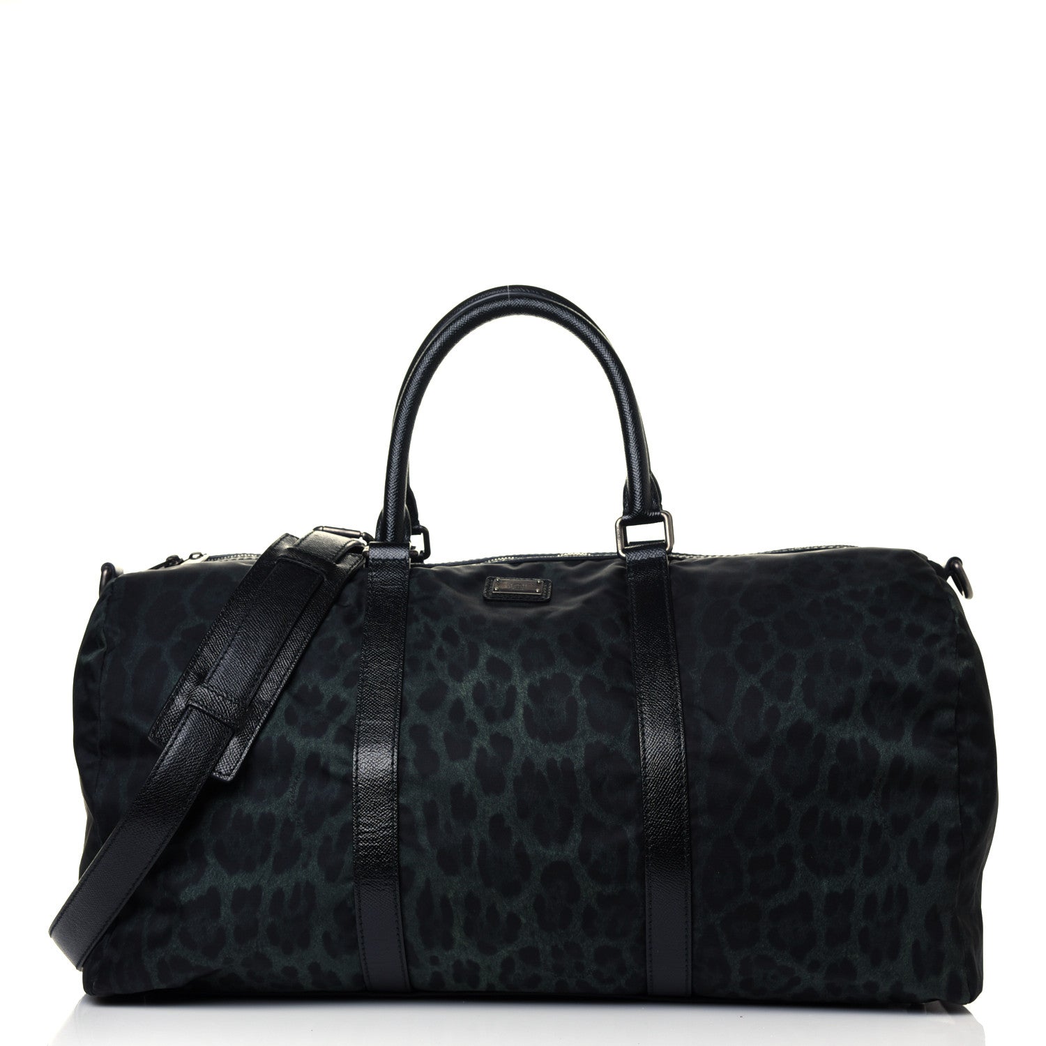 Dolce & Gabbana Nylon Leopard Print Duffle Bag Dark Green 853536