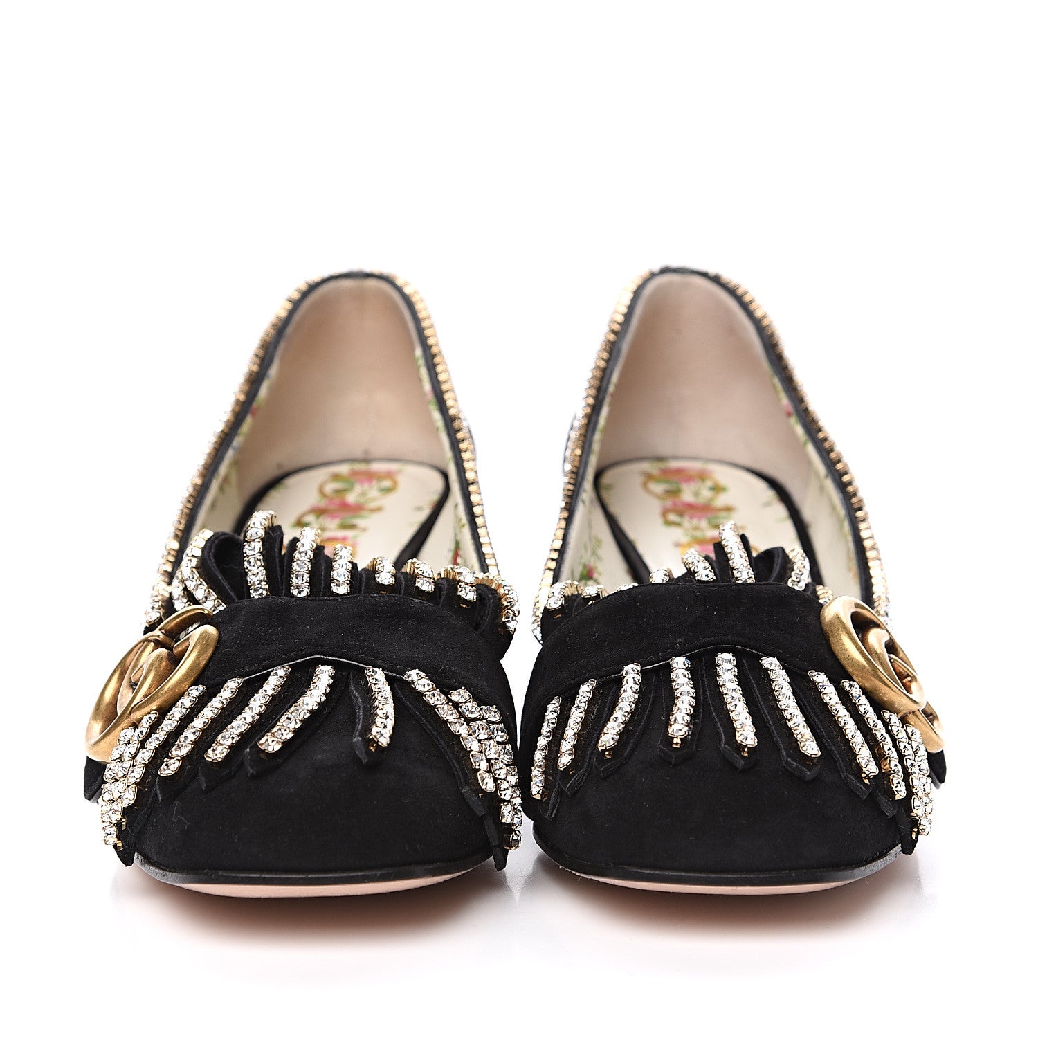 Gucci Kid Scamosciato Crystal GG Marmont Fringe 50mm Loafer Pumps 36.5 Black 2 of 10