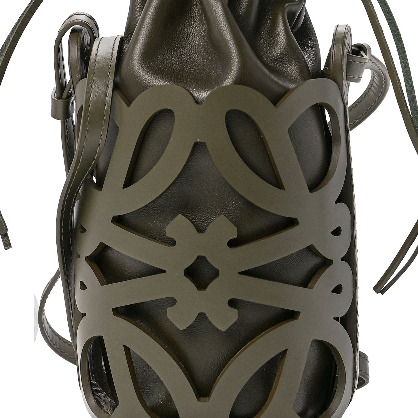 Smooth Calfskin Small Anagram Cutout Drawstring Bag Tea Dust Glaze