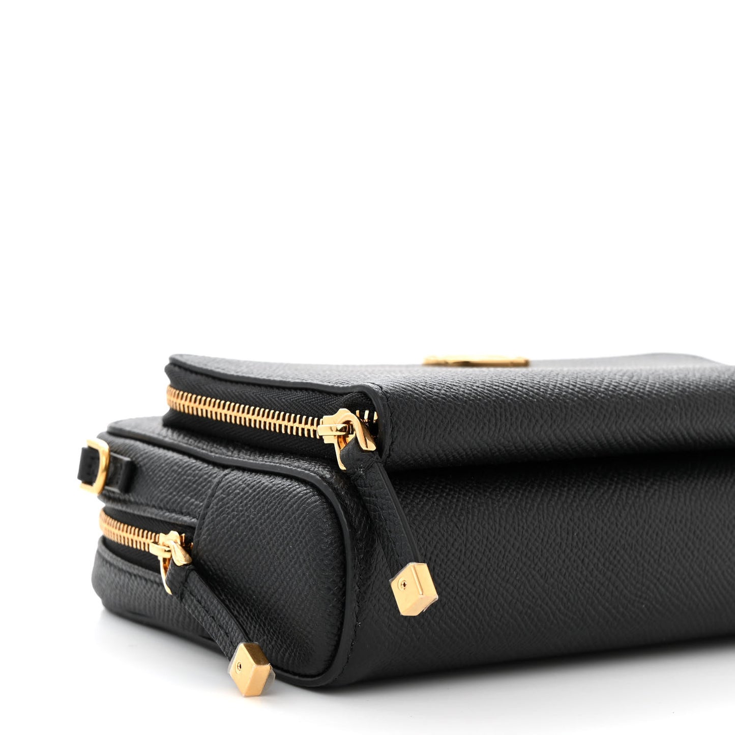 Grained Calfskin Caro Double Pouch Black
