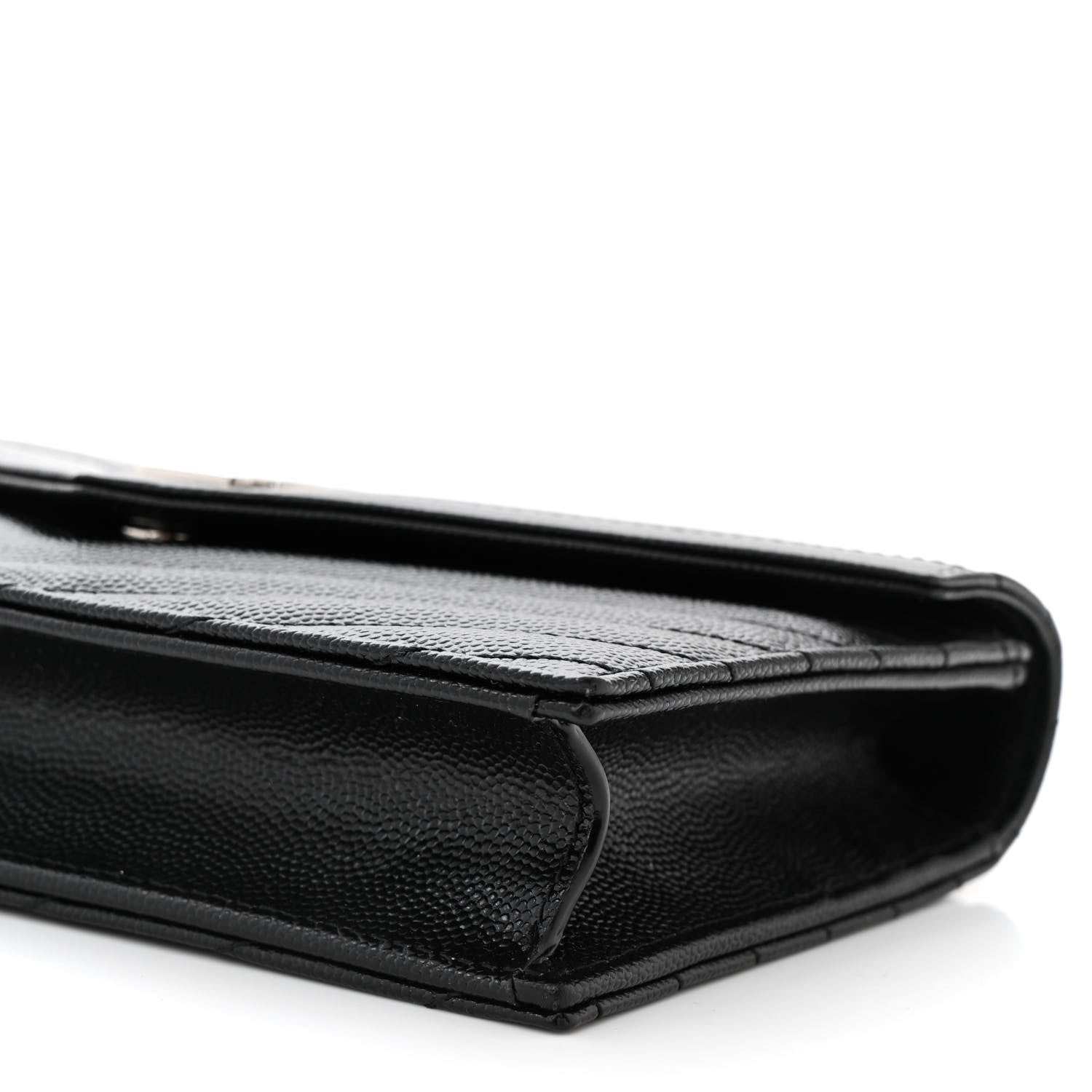 Saint Laurent Grain De Poudre Matelasse Chevron Monogram Envelope Chain Wallet Black 10 of 11