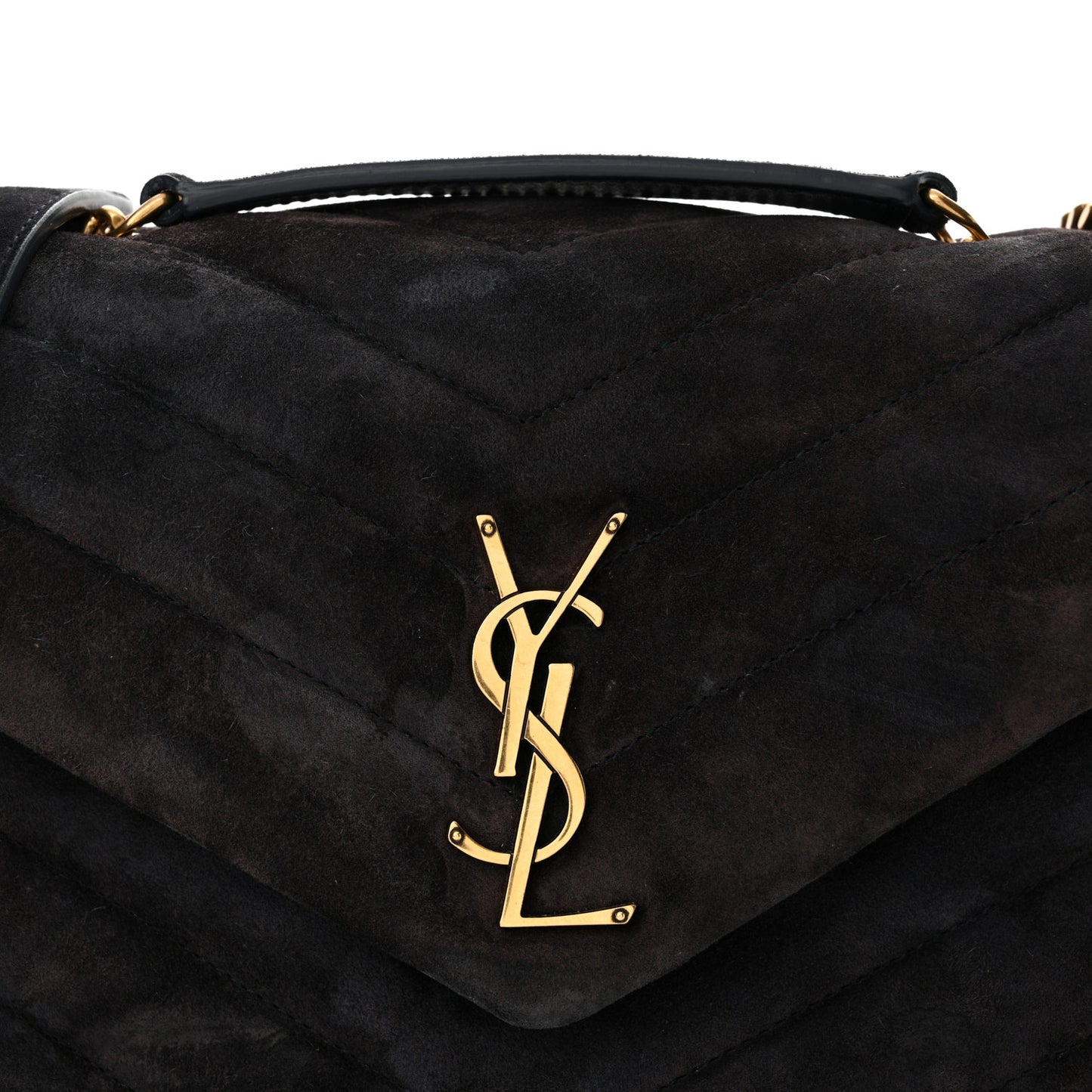 Suede Calfskin Y Quilted Monogram Small Loulou Chain Satchel Deep Marine
