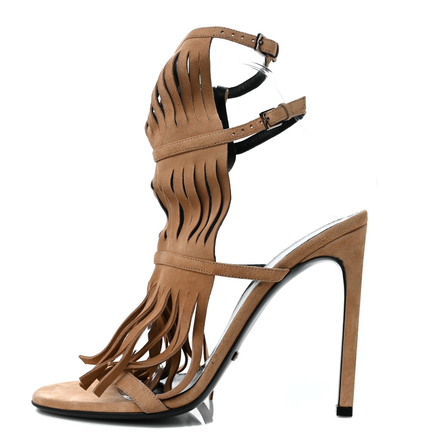 Gucci Suede Fringe Becky High Heel Sandals 37 Sand 1 of 7