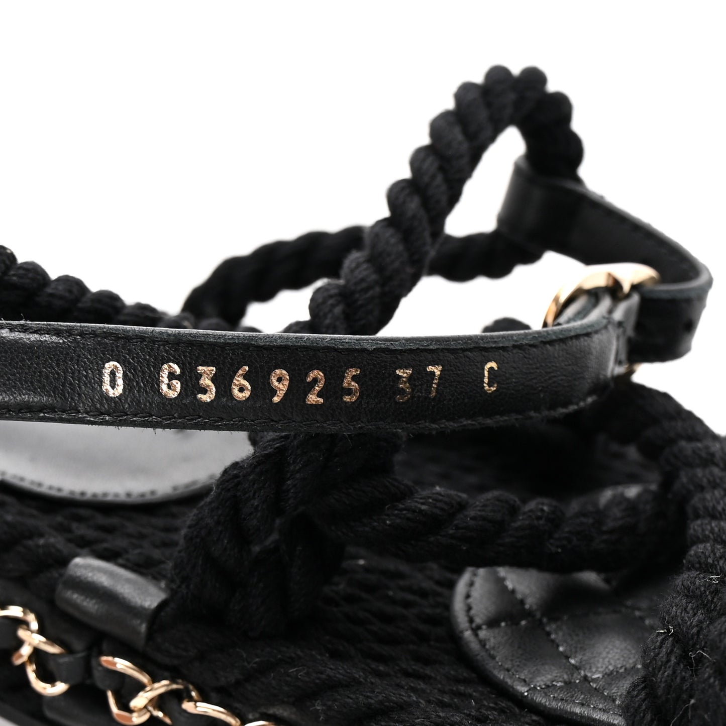 Lambskin Cord Chain CC Sandals 37 Black