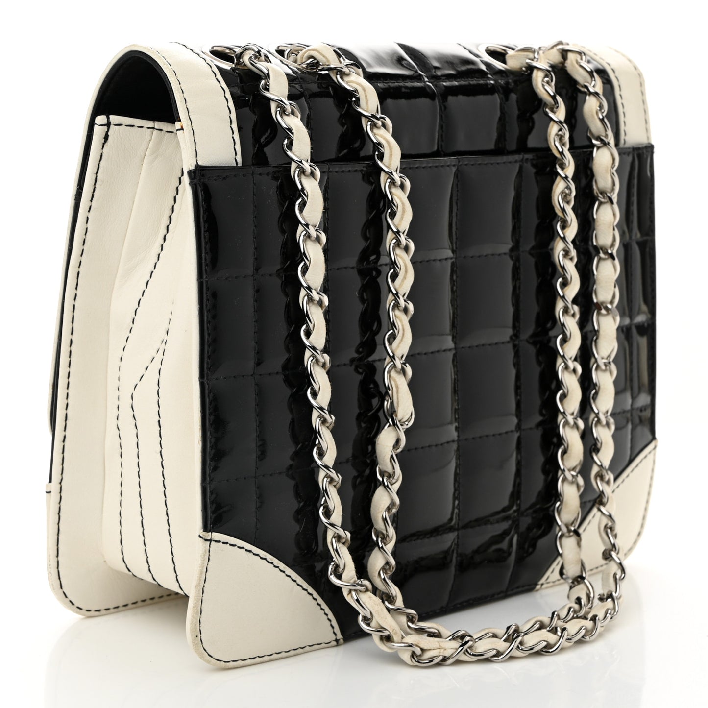 Lambskin Patent Chocolate Bar Flap Black White