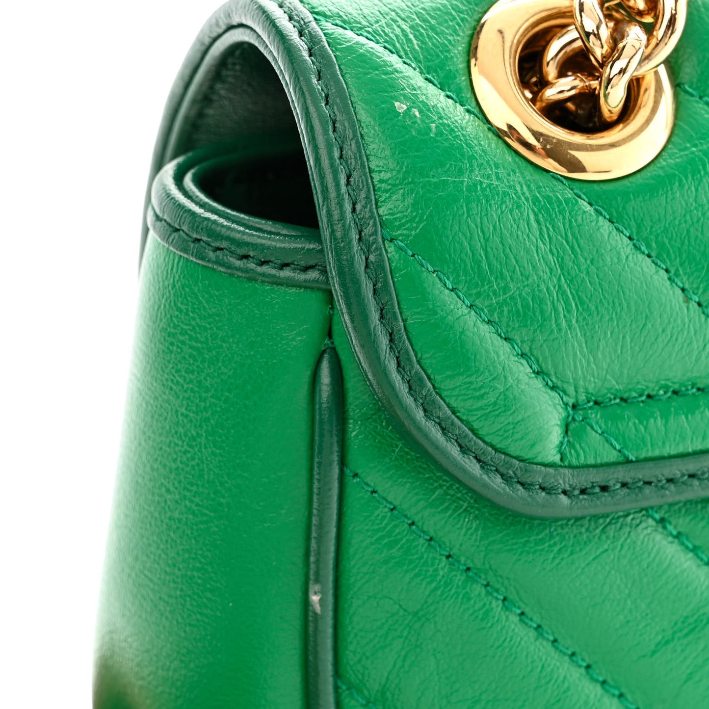 Azalea Calfskin Enamel Matelasse Diagonal Small Torchon GG Marmont Shoulder Bag New Shamarock Emerald