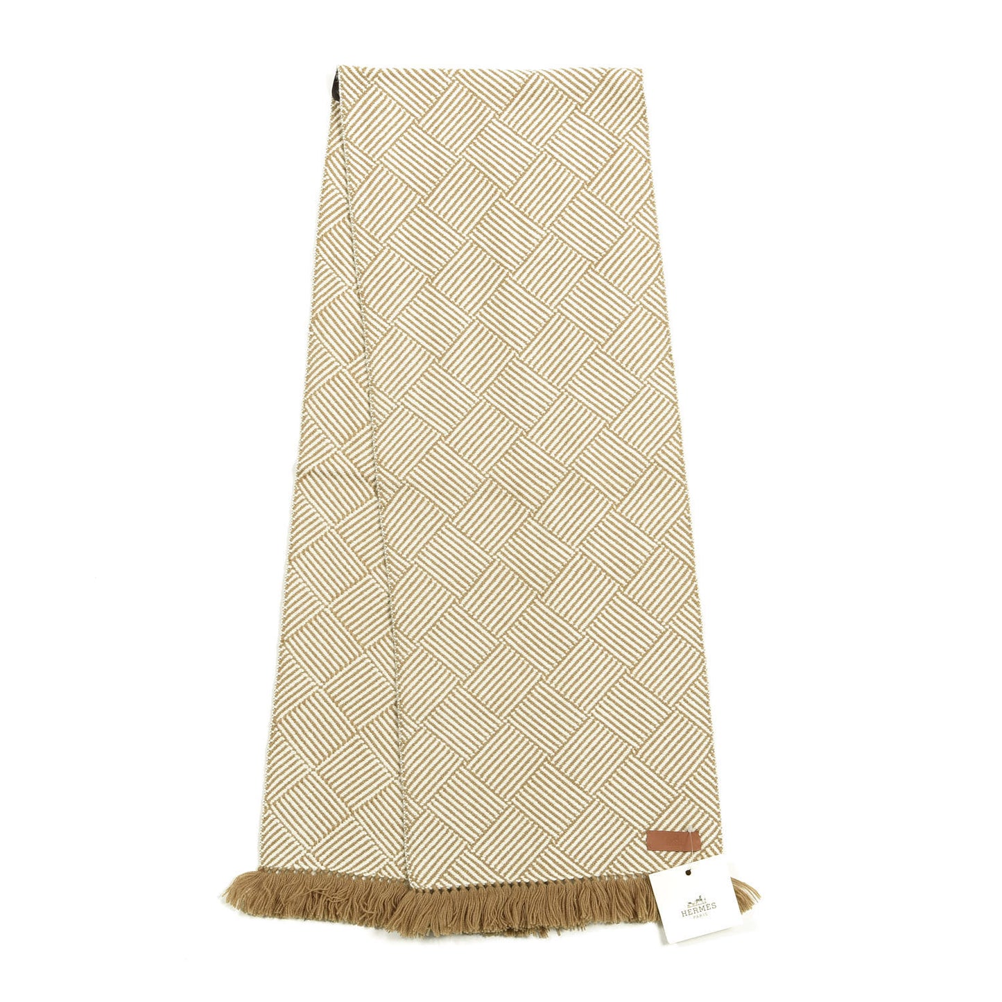 Cashmere Tile Weave Muffler Camel Ecru