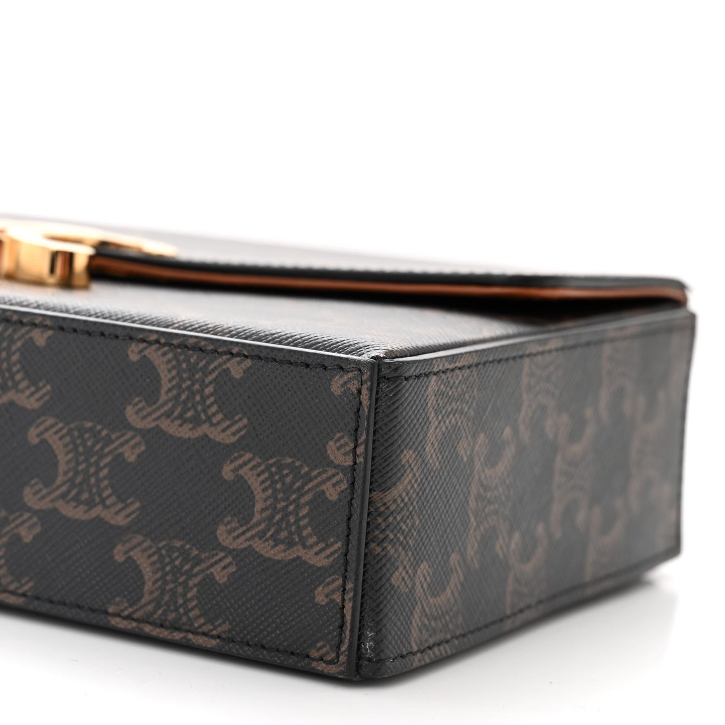 Canvas Calfskin Triomphe Box Top Handle Bag Tan