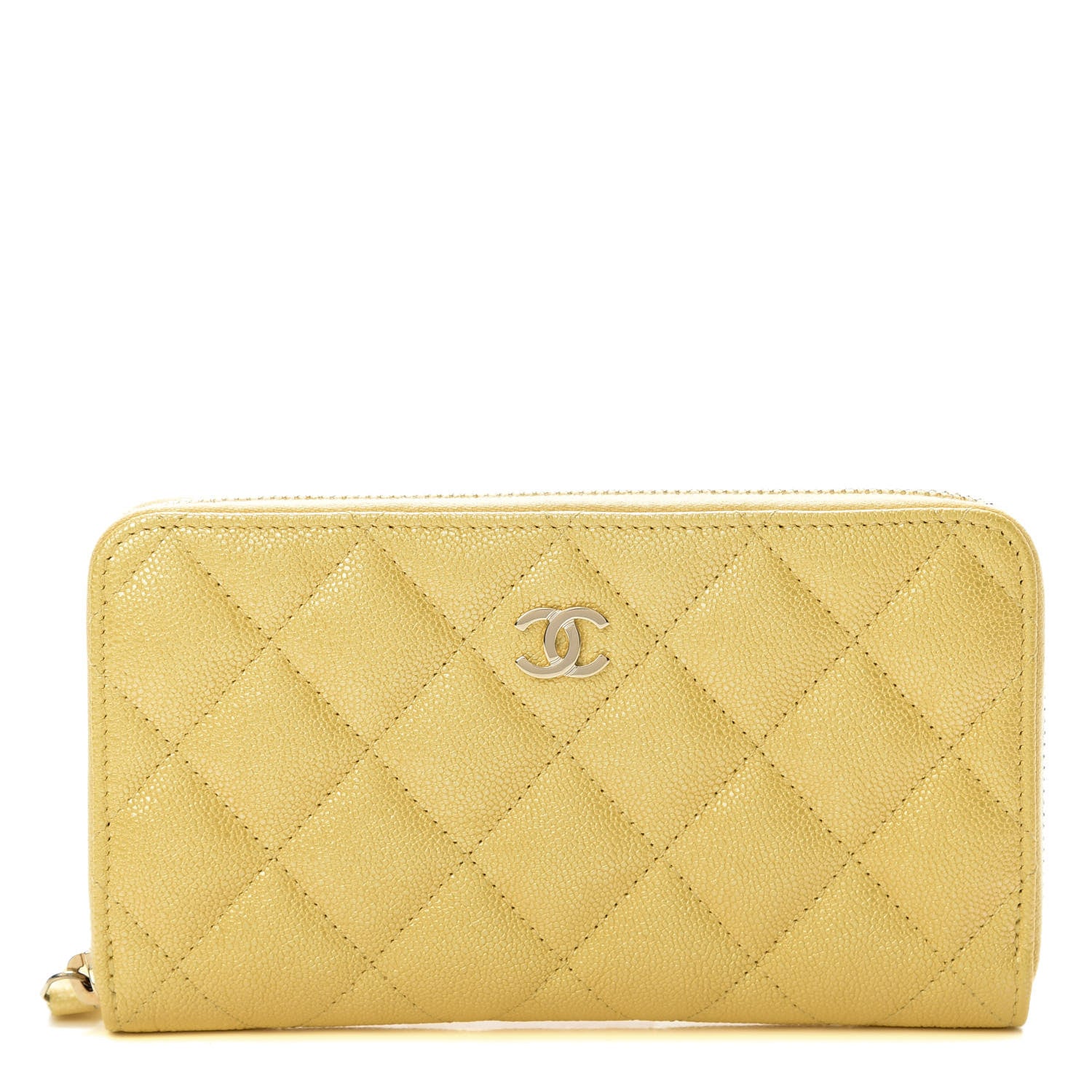 Chanel Iridescent Caviar Quilted Medium Zip Around Wallet Yellow