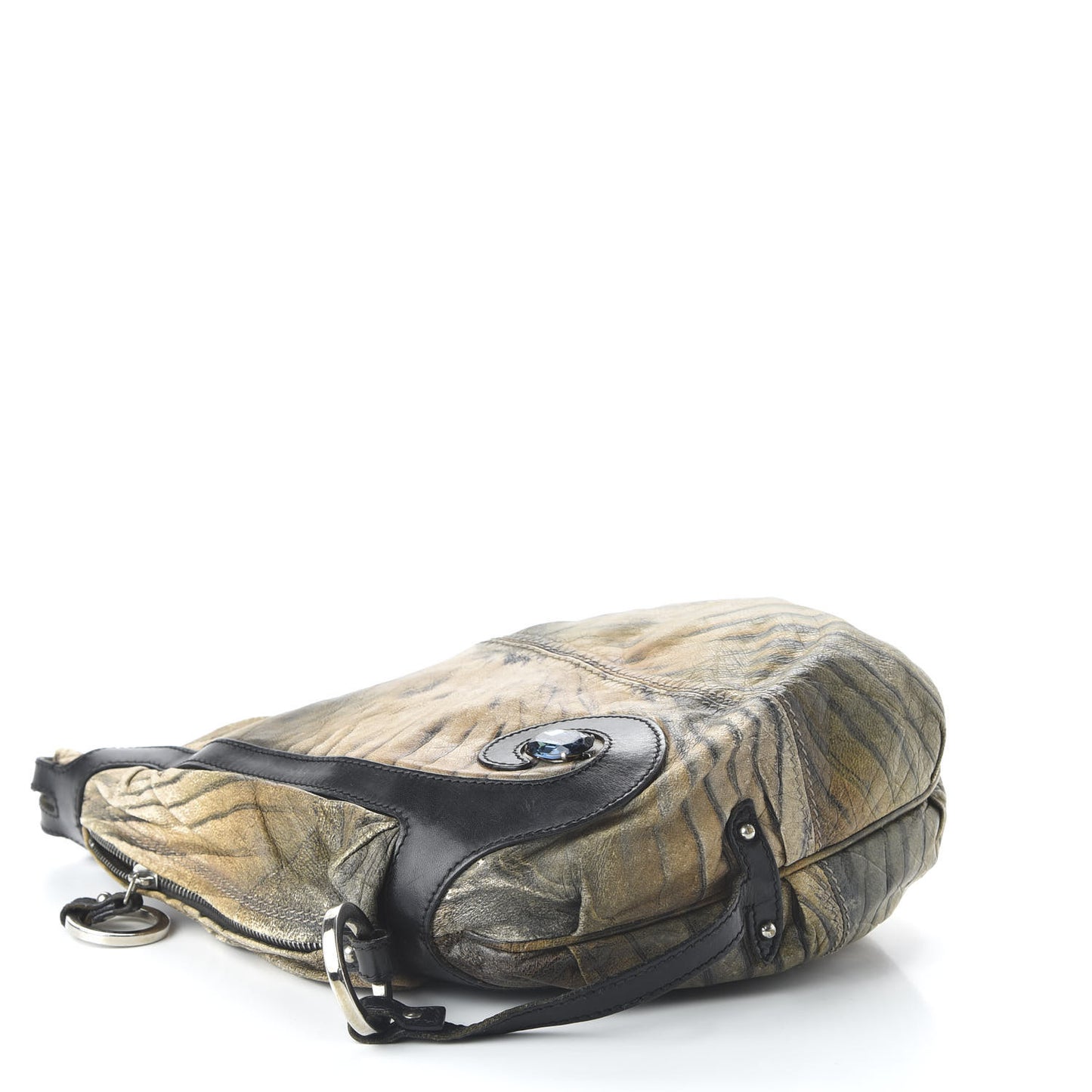 Distressed Calfskin Printed Small Oyster Multicolor