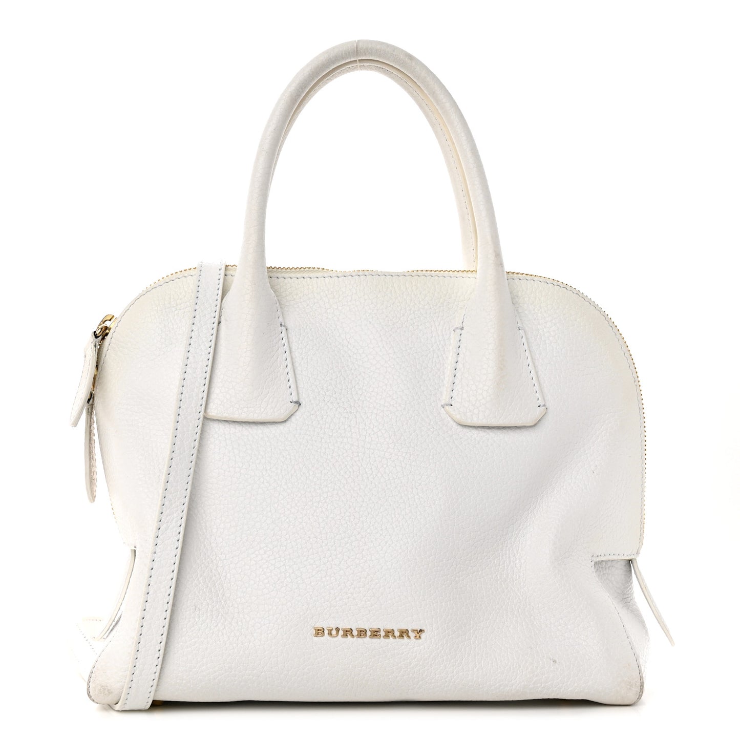 London Grainy Calfskin Small Greenwood Bowling Bag White