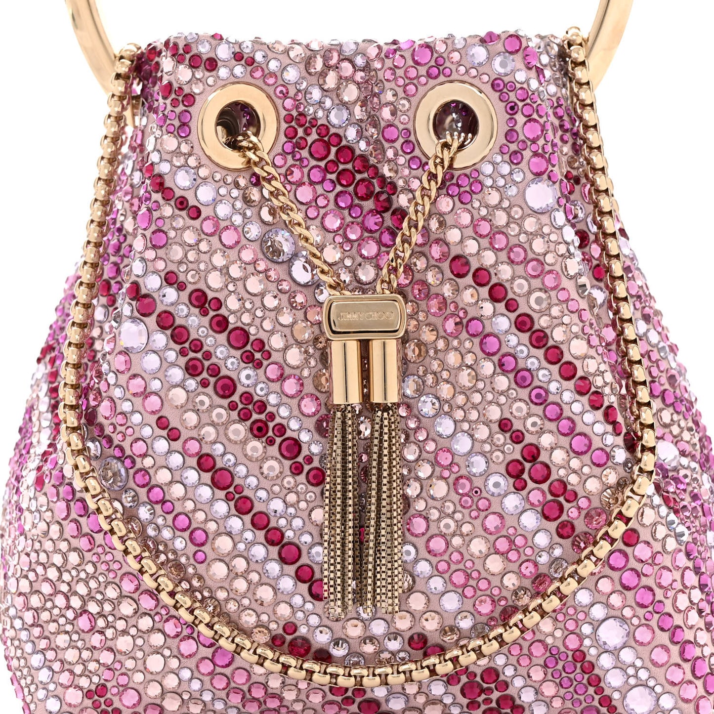Satin Wave Degrade Hotfix Crystal Embellished Bon Bon Bucket Bag Pink Mix