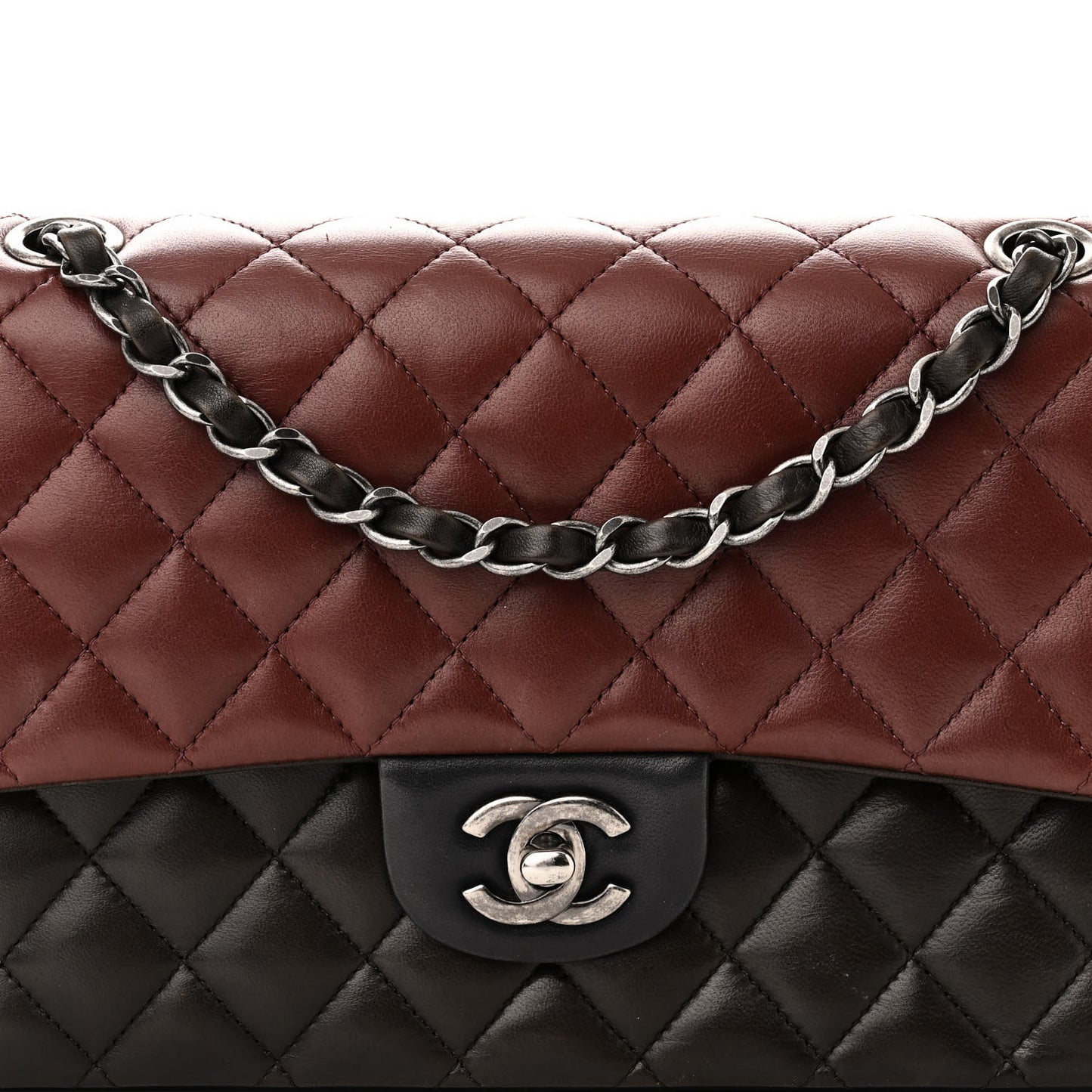 Lambskin Quilted Tri-Color Medium Double Flap Burgundy
