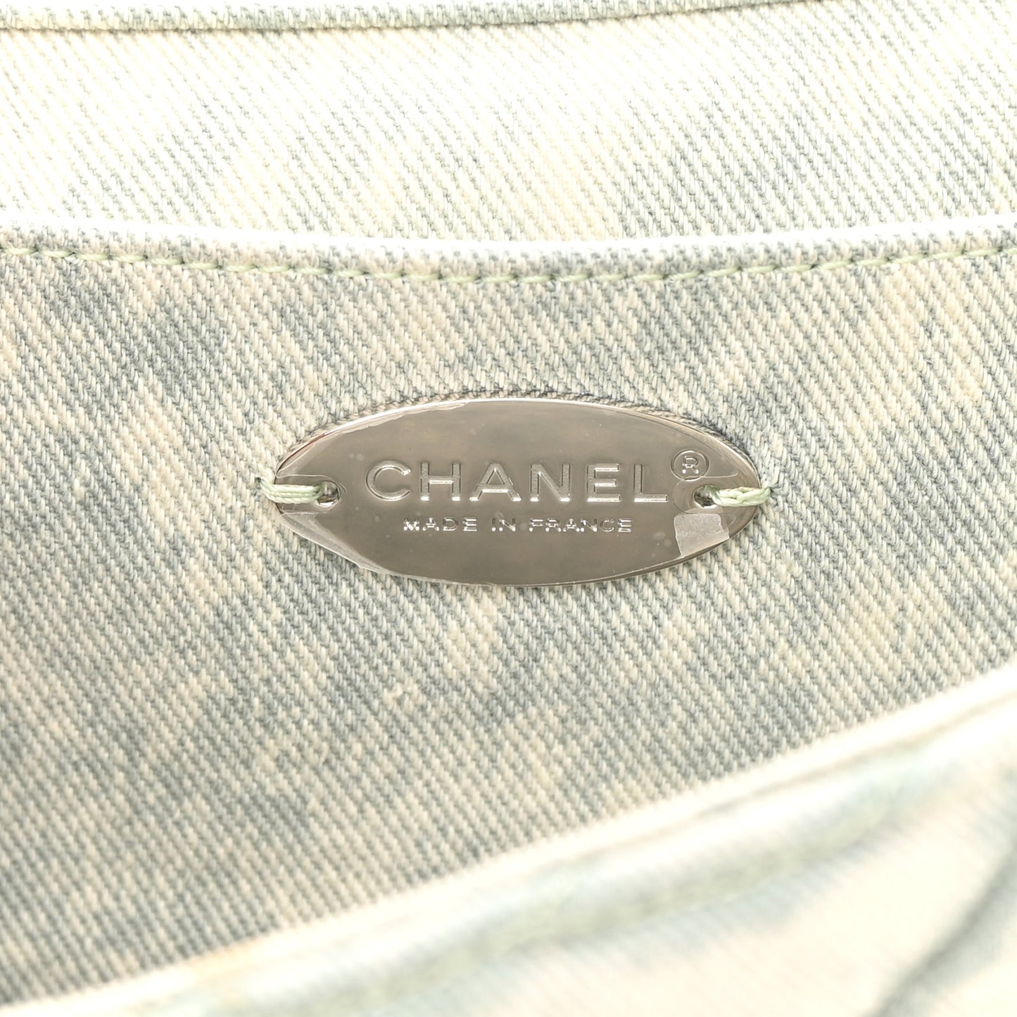 Denim Embossed CC Logo Print Jumbo Single Flap Blue