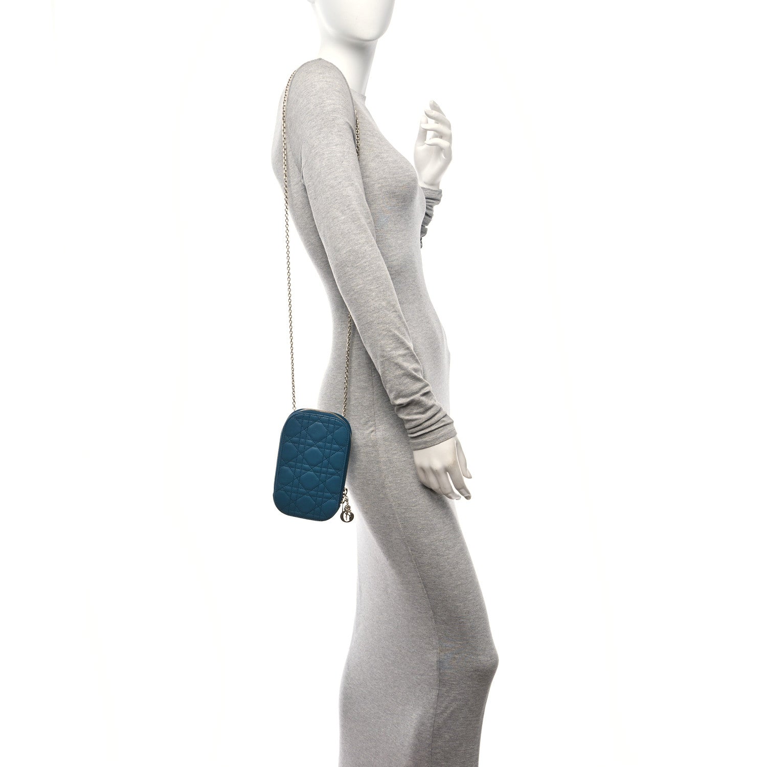 Christian Dior Lambskin Cannage Lady Dior Phone Holder Cloud Blue 2 of 12