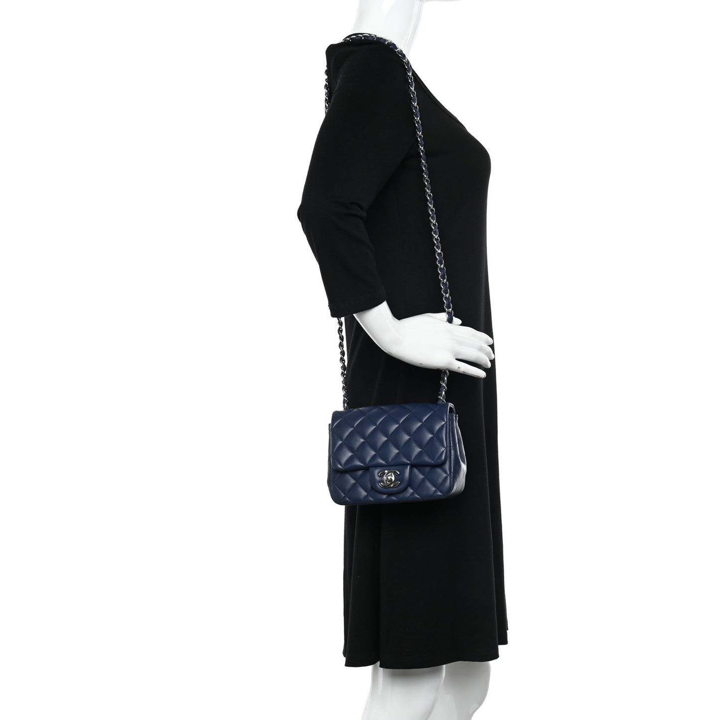 Lambskin Quilted Mini Square Flap Navy