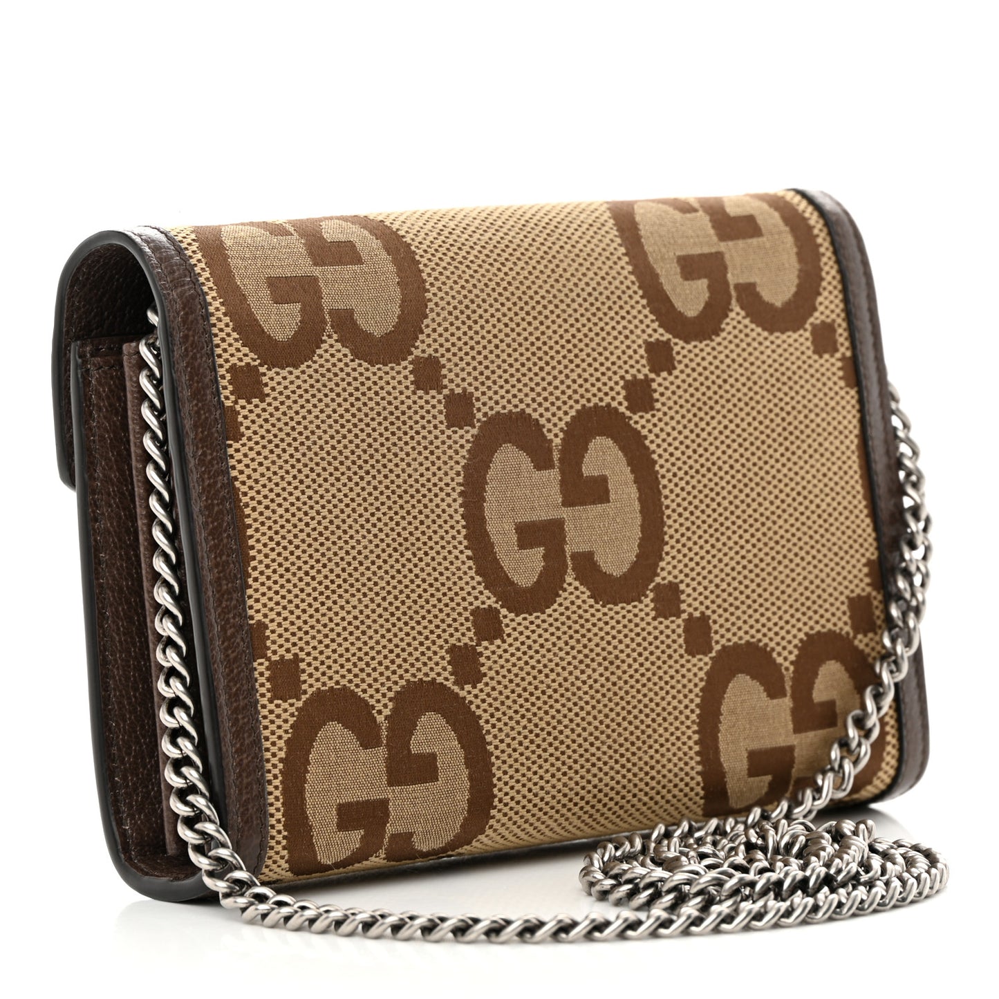 Monogram Jumbo GG Textured Dollar Calfskin Mini Dionysus Chain Wallet Camel Ebony New Acero