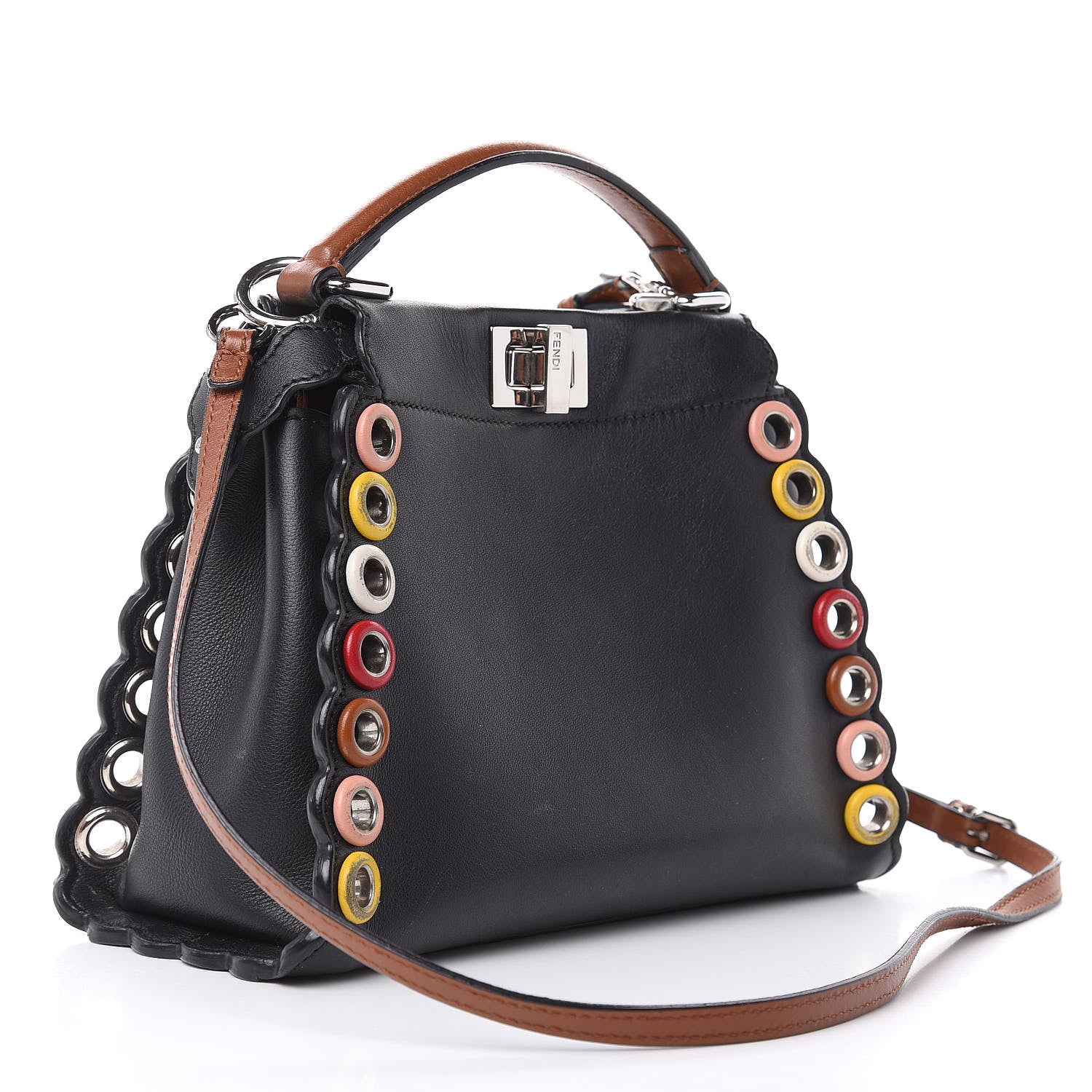 Fendi Nappa Scalloped Grommet Mini Peekaboo Iconic Satchel Black Multicolor 3 of 14
