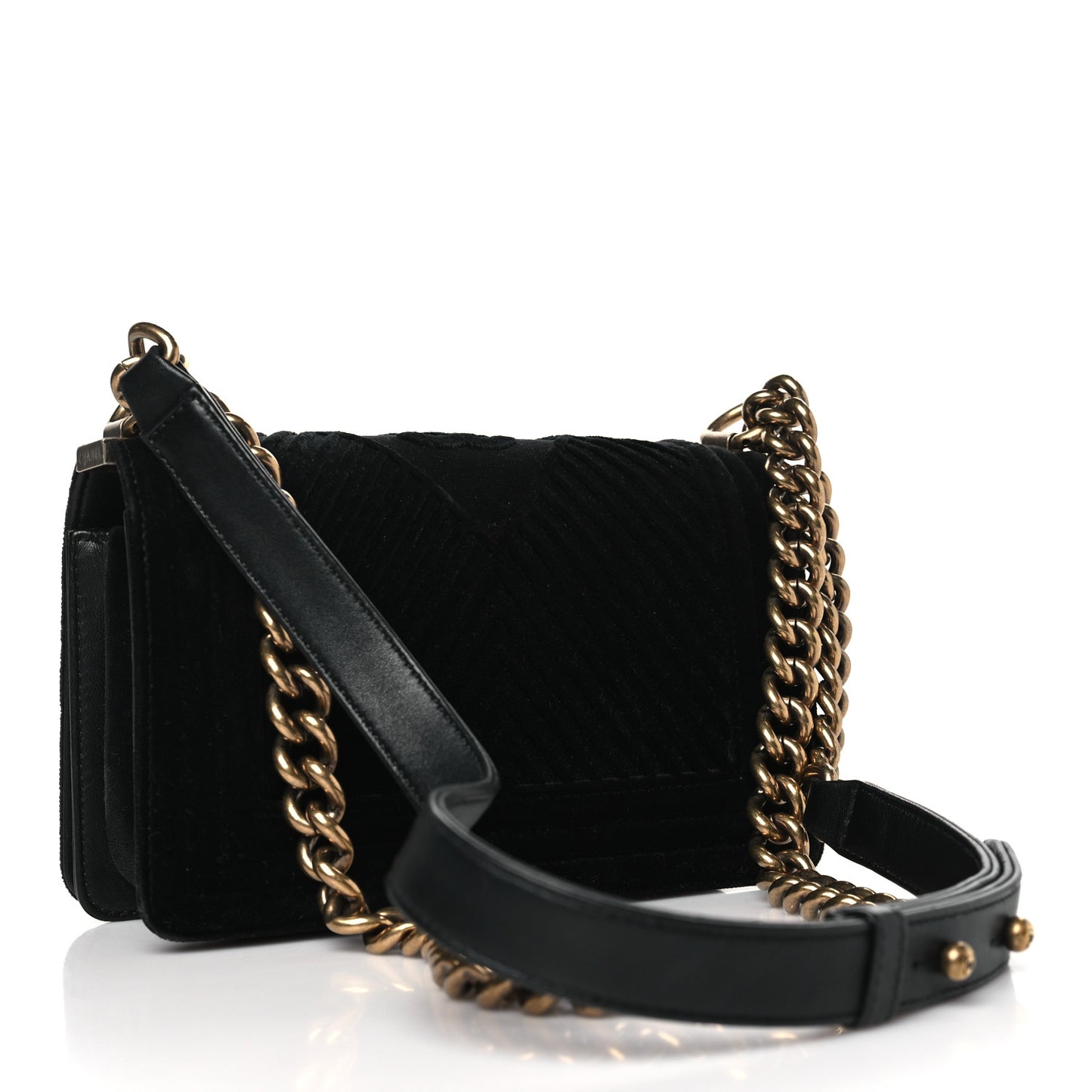 Velvet Chevron Quilted Small Boy Flap Black