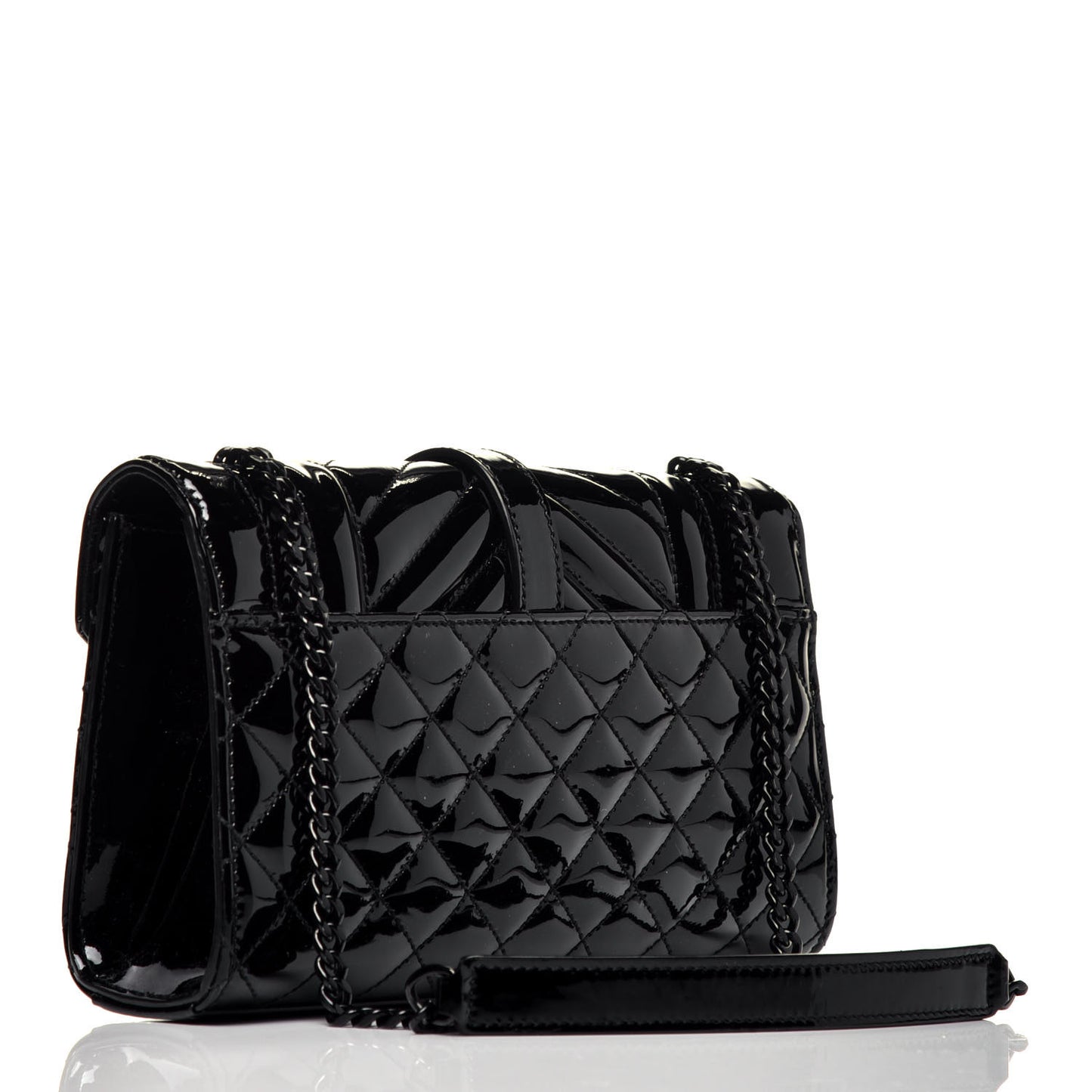 Patent Mixed Matelasse Triquilt Small Monogram Satchel Black