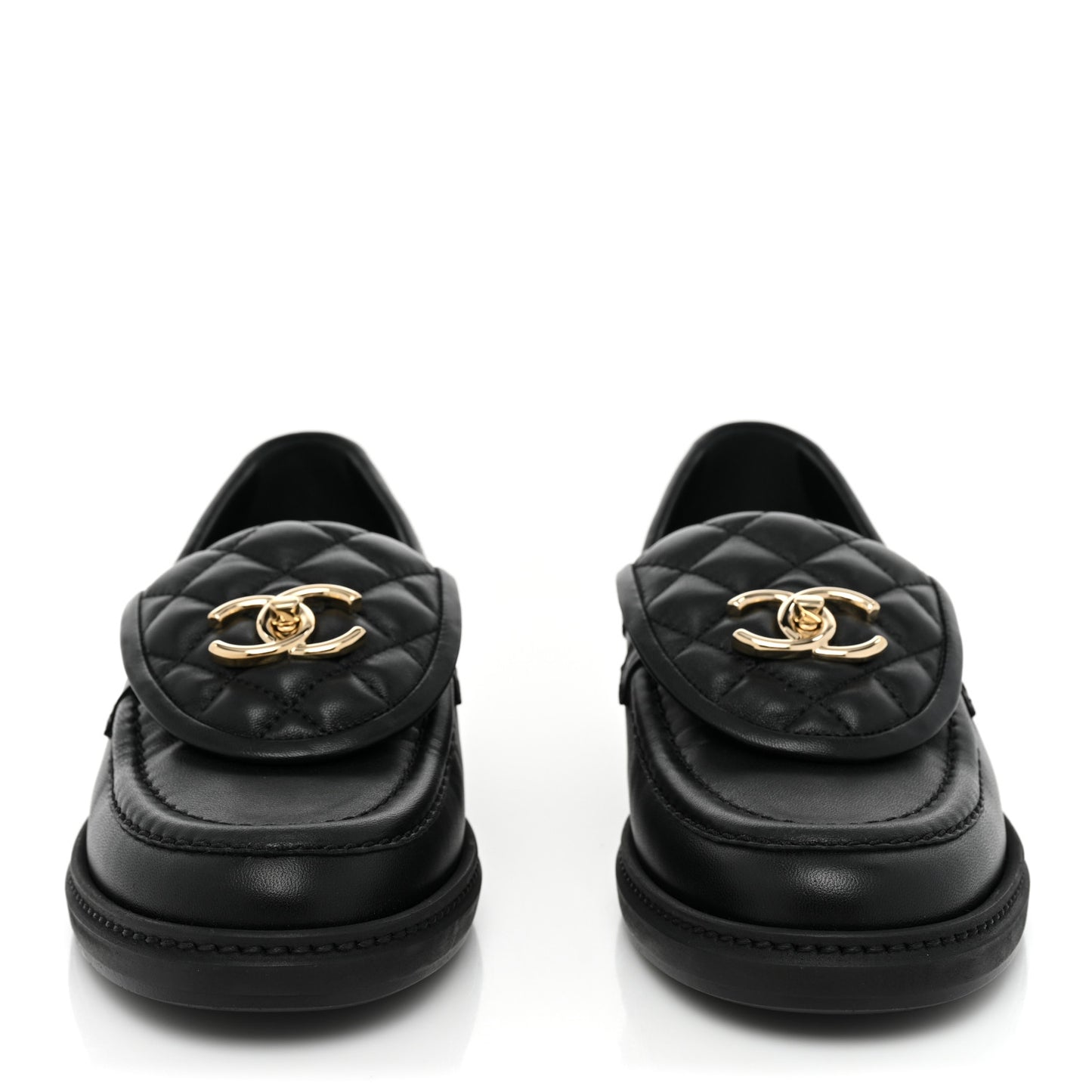 Lambskin Quilted CC Turnlock Loafers 37 Black