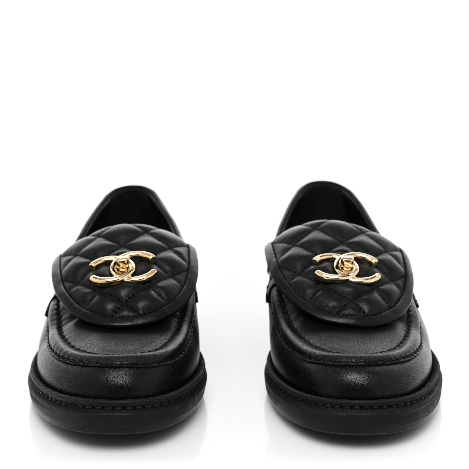 Chanel Lambskin Quilted CC Turnlock Loafers 37 Black 2 of 10
