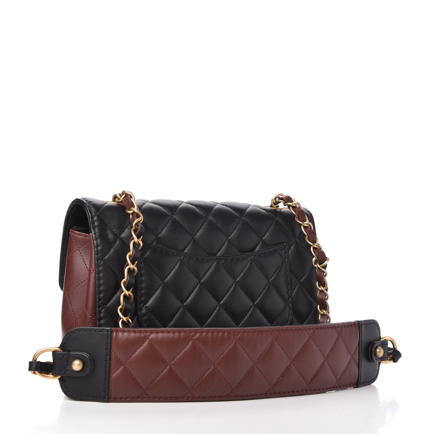 Calfskin Quilted Small Strap Into Flap Bag Black Brown