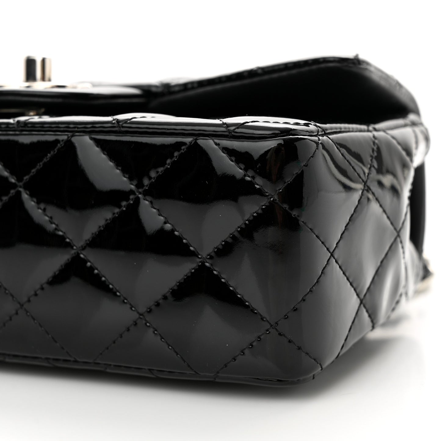 Patent Calfskin Quilted Mini Rectangular Flap Black