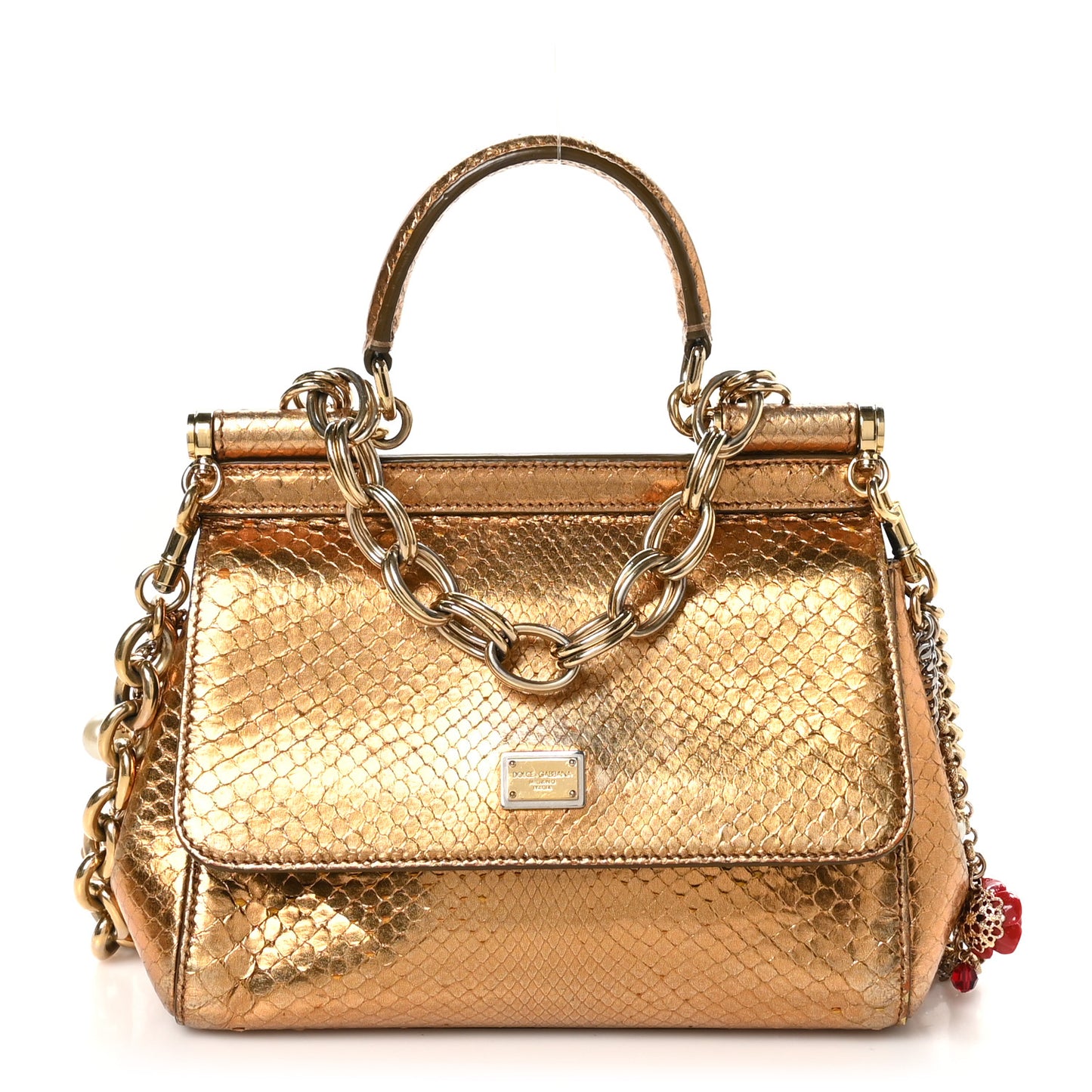 Snakeskin Small Miss Sicily Satchel Gold