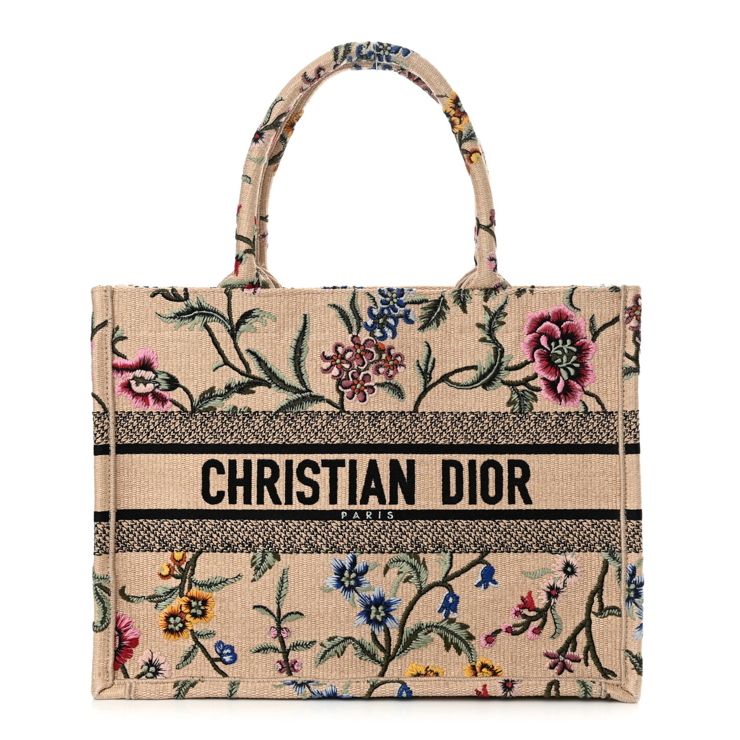 Raffia Embroidered Petites Fleurs Medium Book Tote Natural