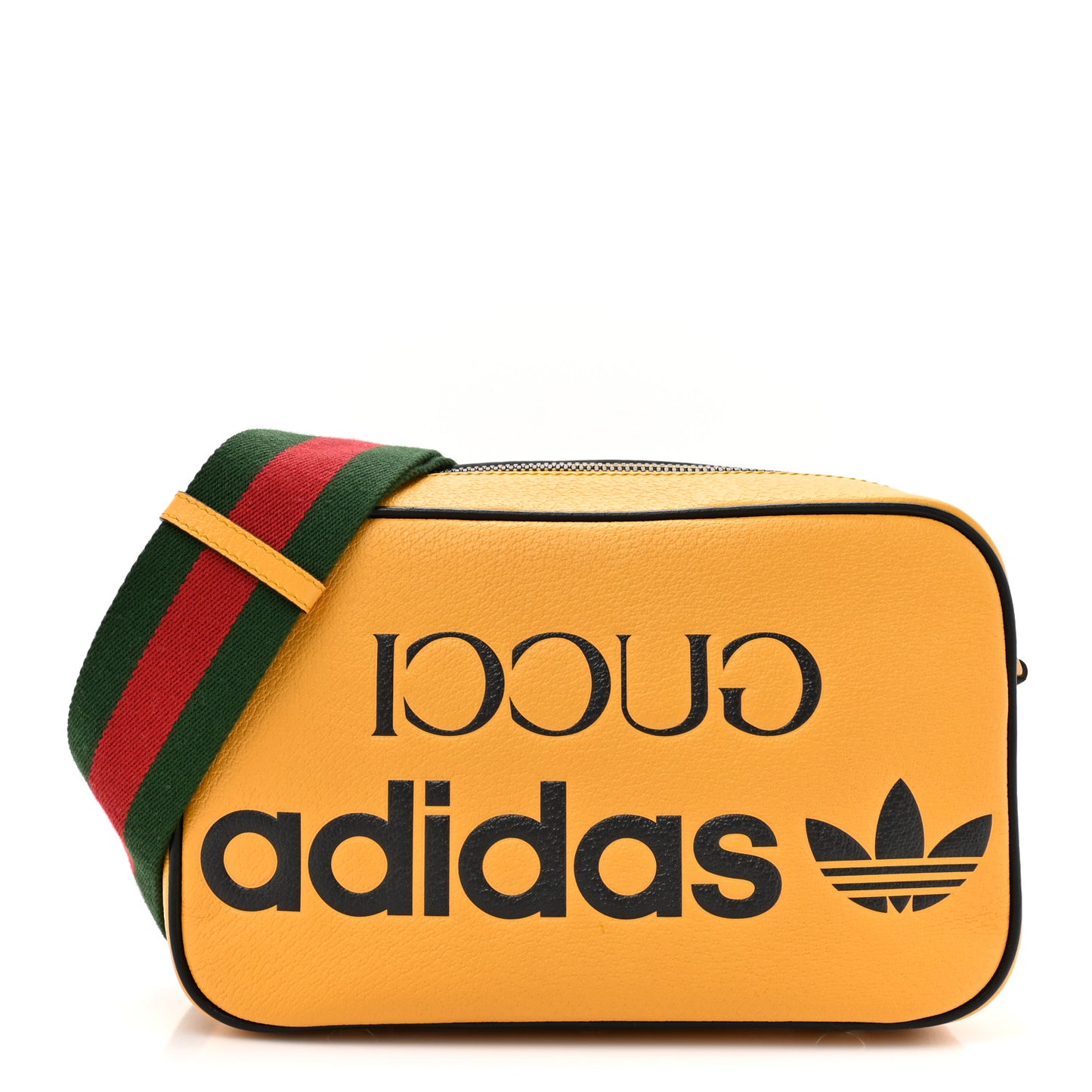 X ADIDAS Textured Dollar Calfskin Web Trefoil Logo Small Messenger Bag Crop Black