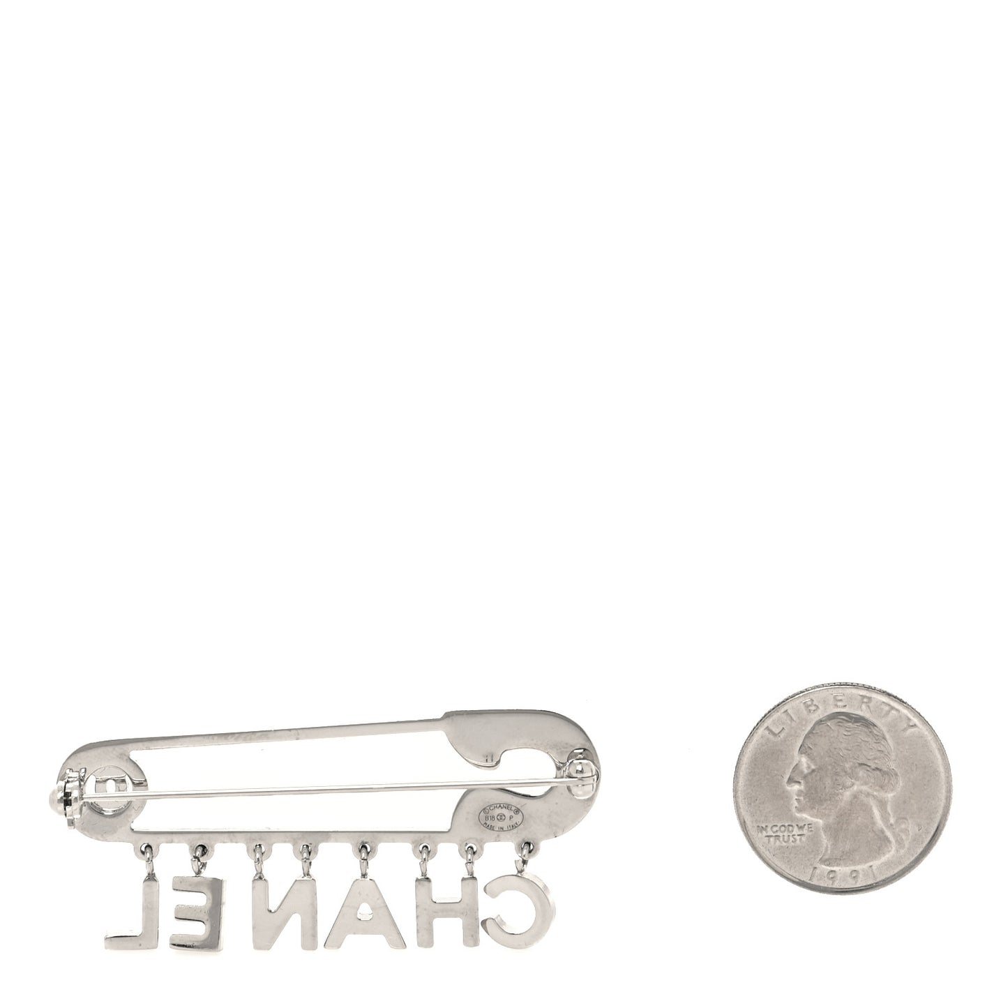 Crystal Safety Pin Brooch Silver