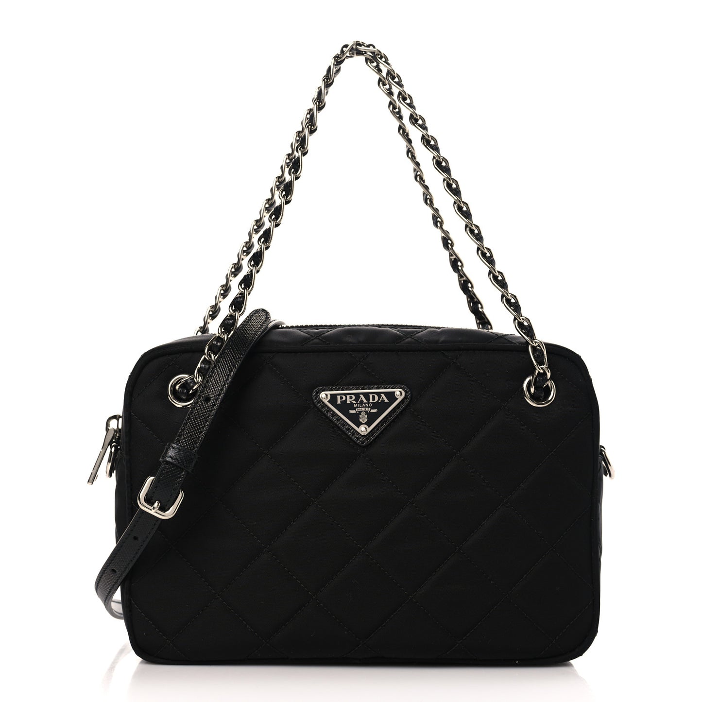 Nylon Tessuto Impuntu Quilted Bandoliera Crossbody Bag Black