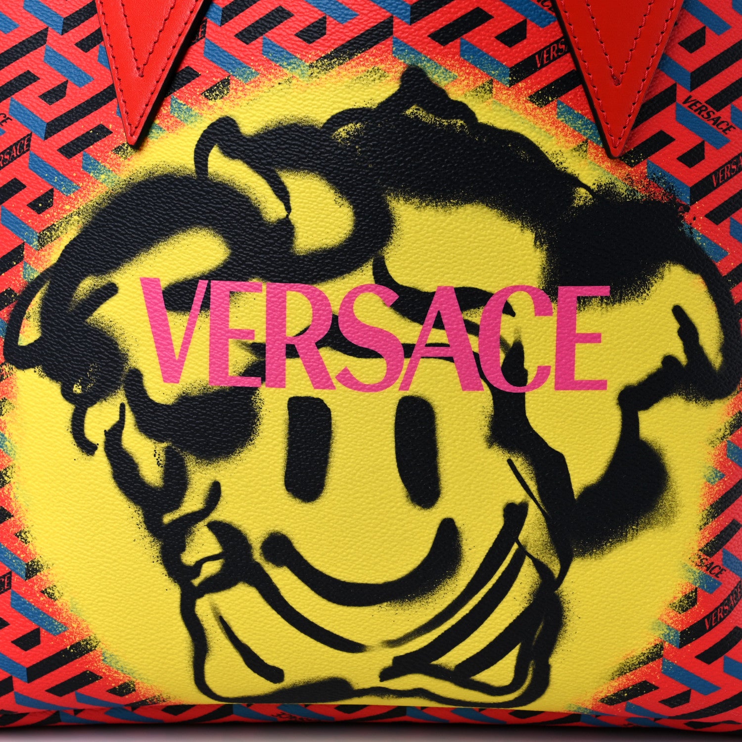 Versace Calfskin La Greca Smile Signature Shopper Tote Blue Red 13 of 14