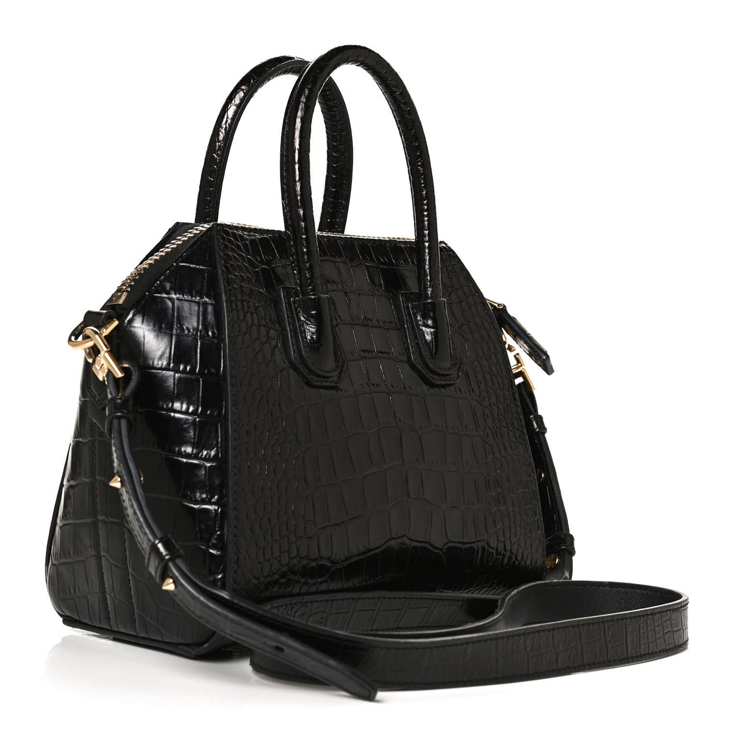 Calfskin Crocodile Embossed Mini Antigona Black