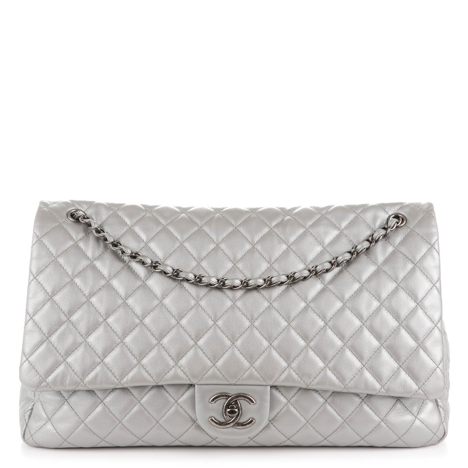 Chanel Calfskin XXL Travel Flap Bag Silver 149745 – FASHIONPHILE