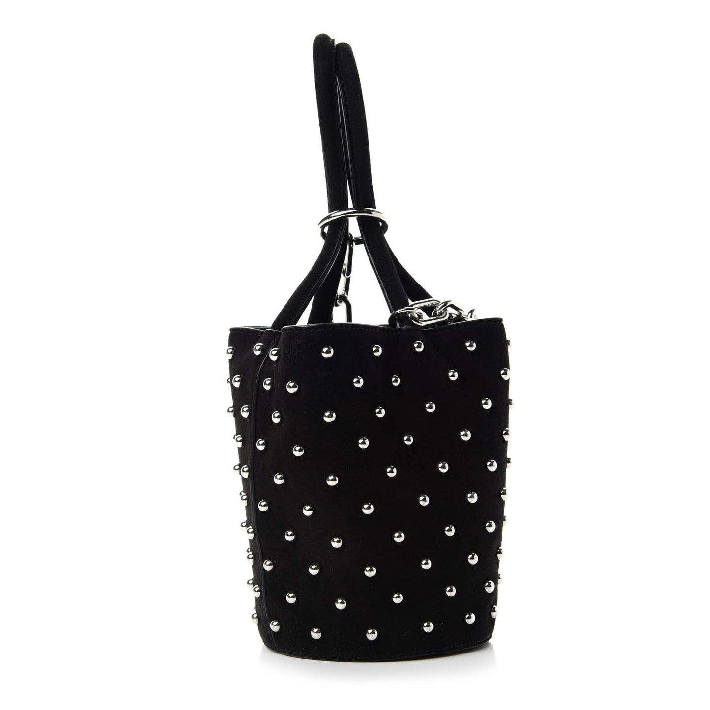 Suede Studded Mini Roxy Bucket Bag Black