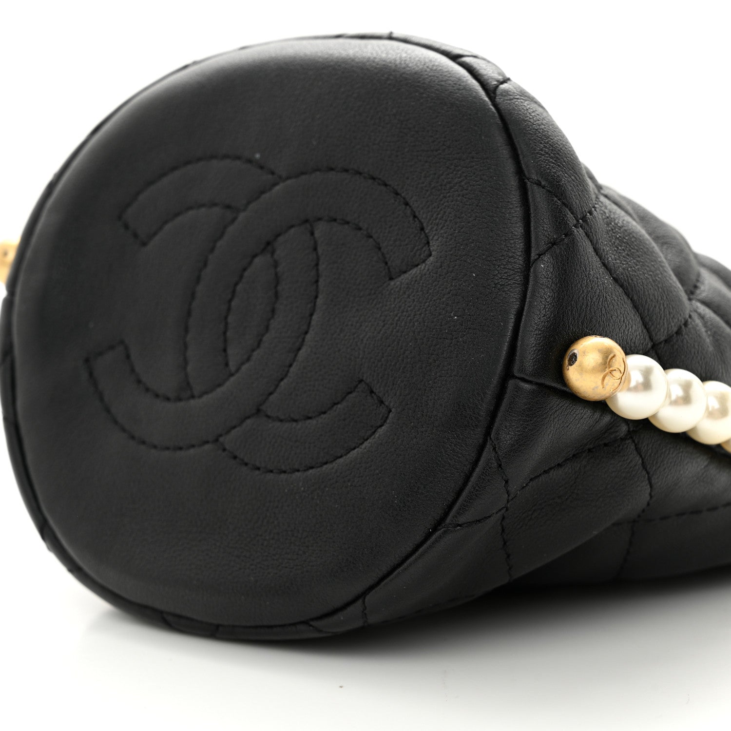 Chanel Calfskin Quilted Pearl Mini About Pearls Drawstring Bucket Bag Black 10 of 11