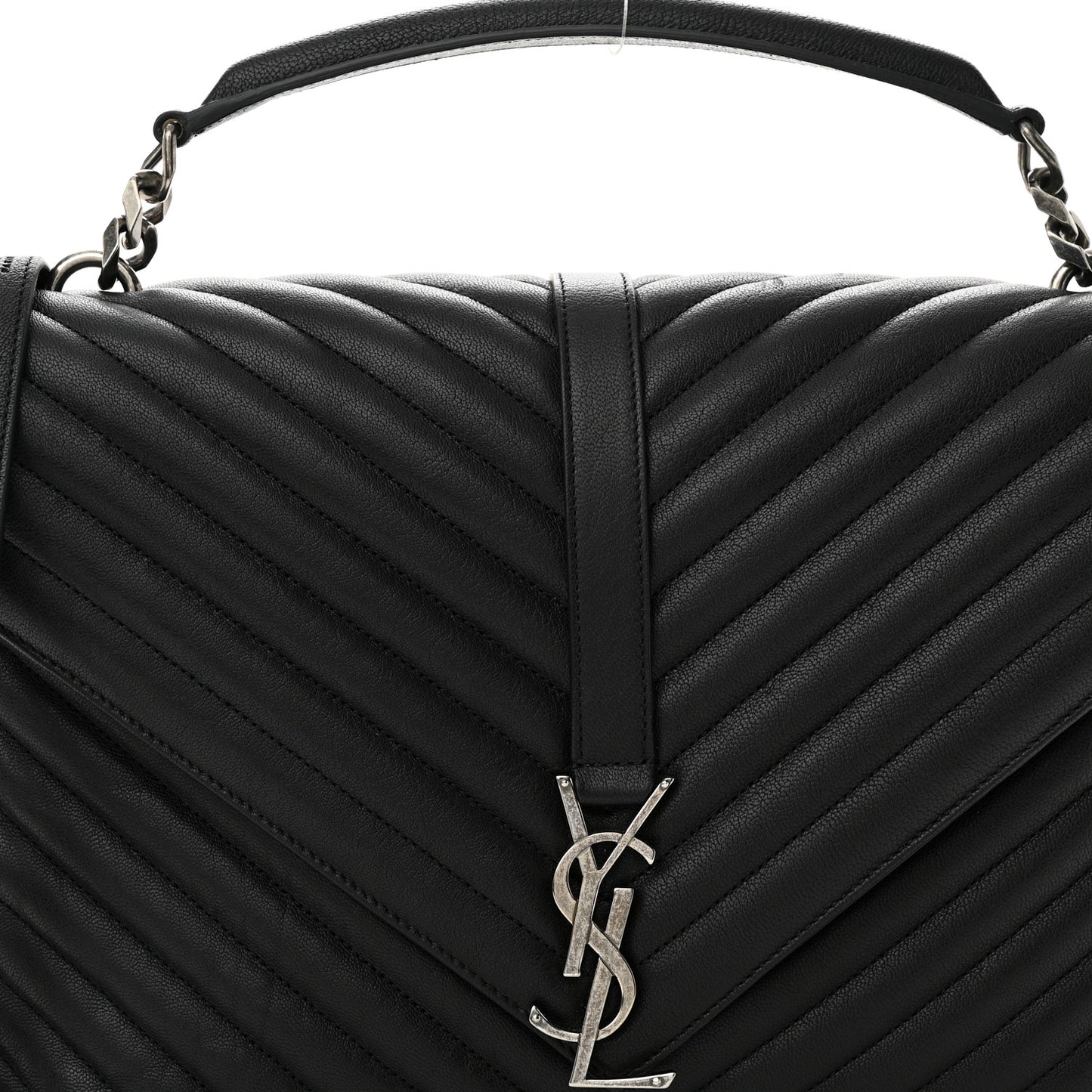 Sheepskin Matelasse Chevron Monogram Large College Satchel Black