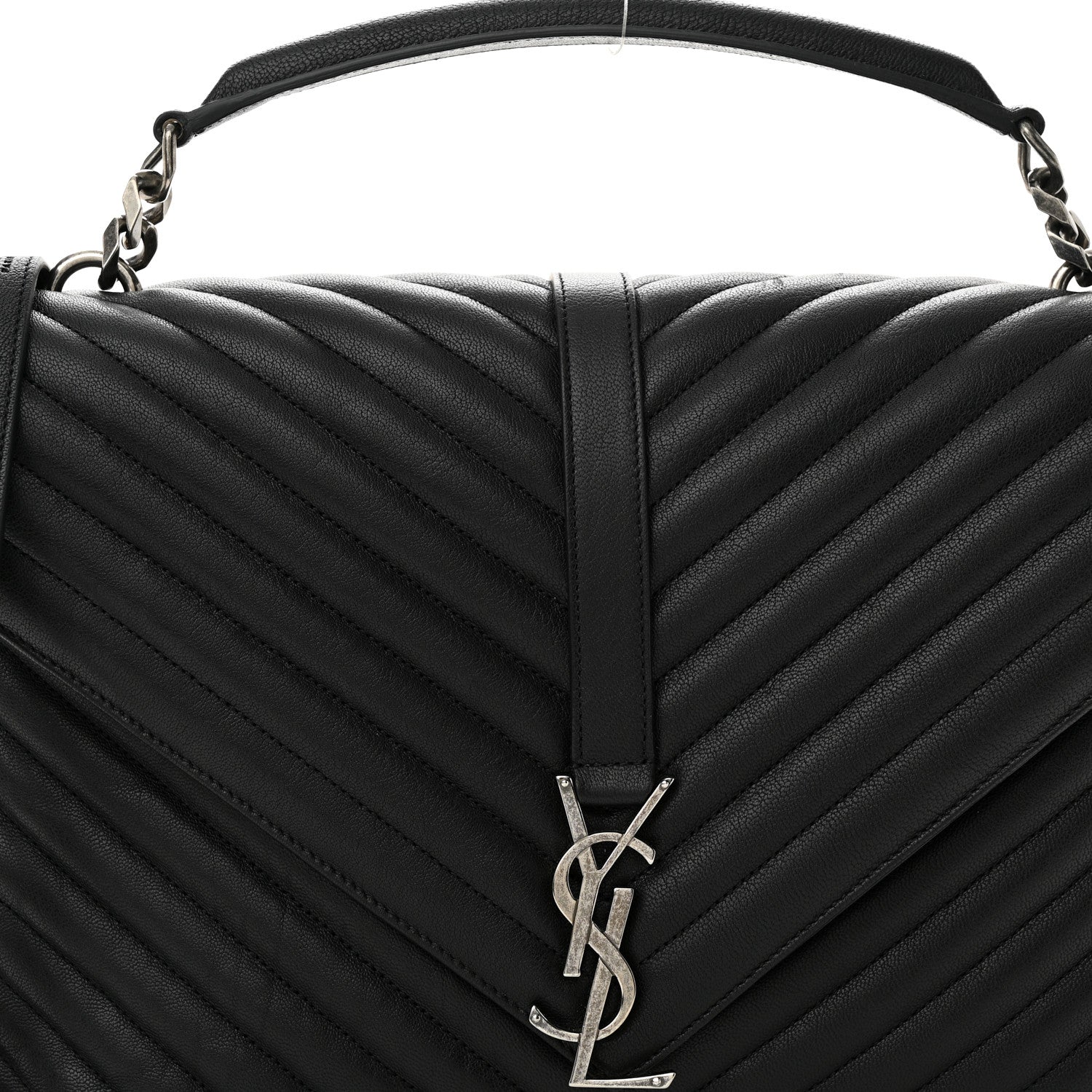 Saint Laurent Sheepskin Matelasse Chevron Monogram Large College Satchel Black 8 of 10