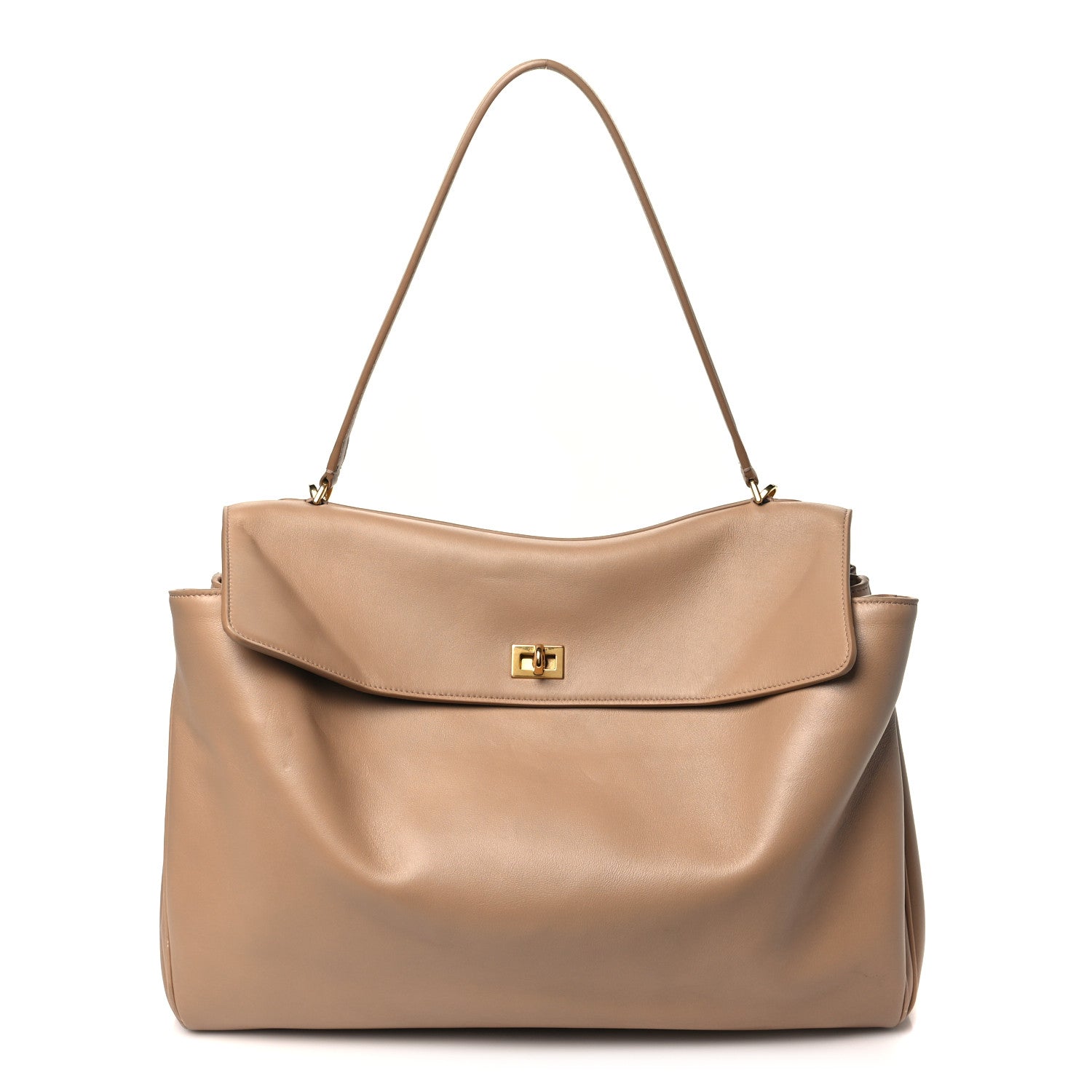 Balenciaga Smooth Calfskin Large Rodeo Top Handle Handbag Latte