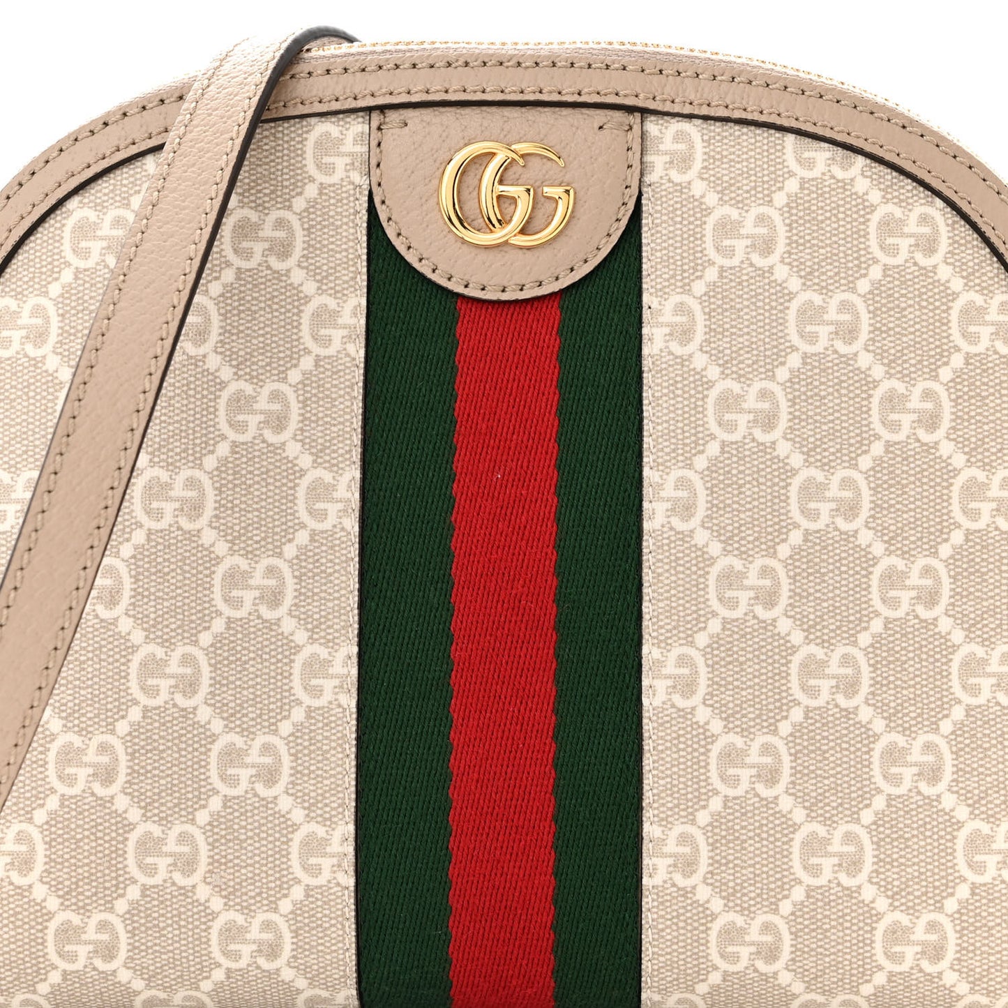 GG Supreme Monogram Textured Dollar Calfskin Web Small Ophidia Dome Shoulder Beige Mystic White Oatmeal