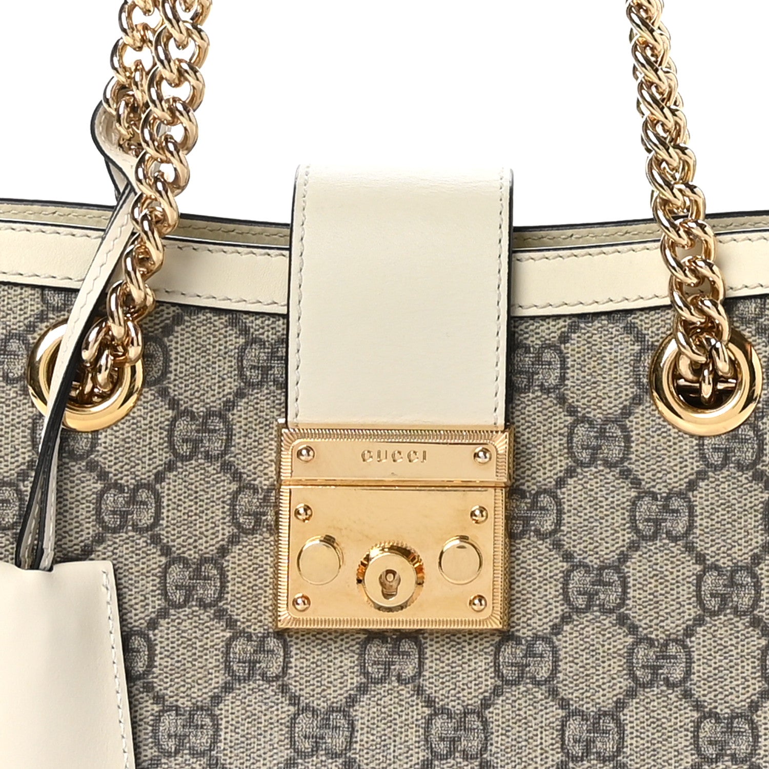Gucci GG Supreme Monogram Moon Calfskin Small Padlock Tote Beige Ebony Mystic White 8 of 11