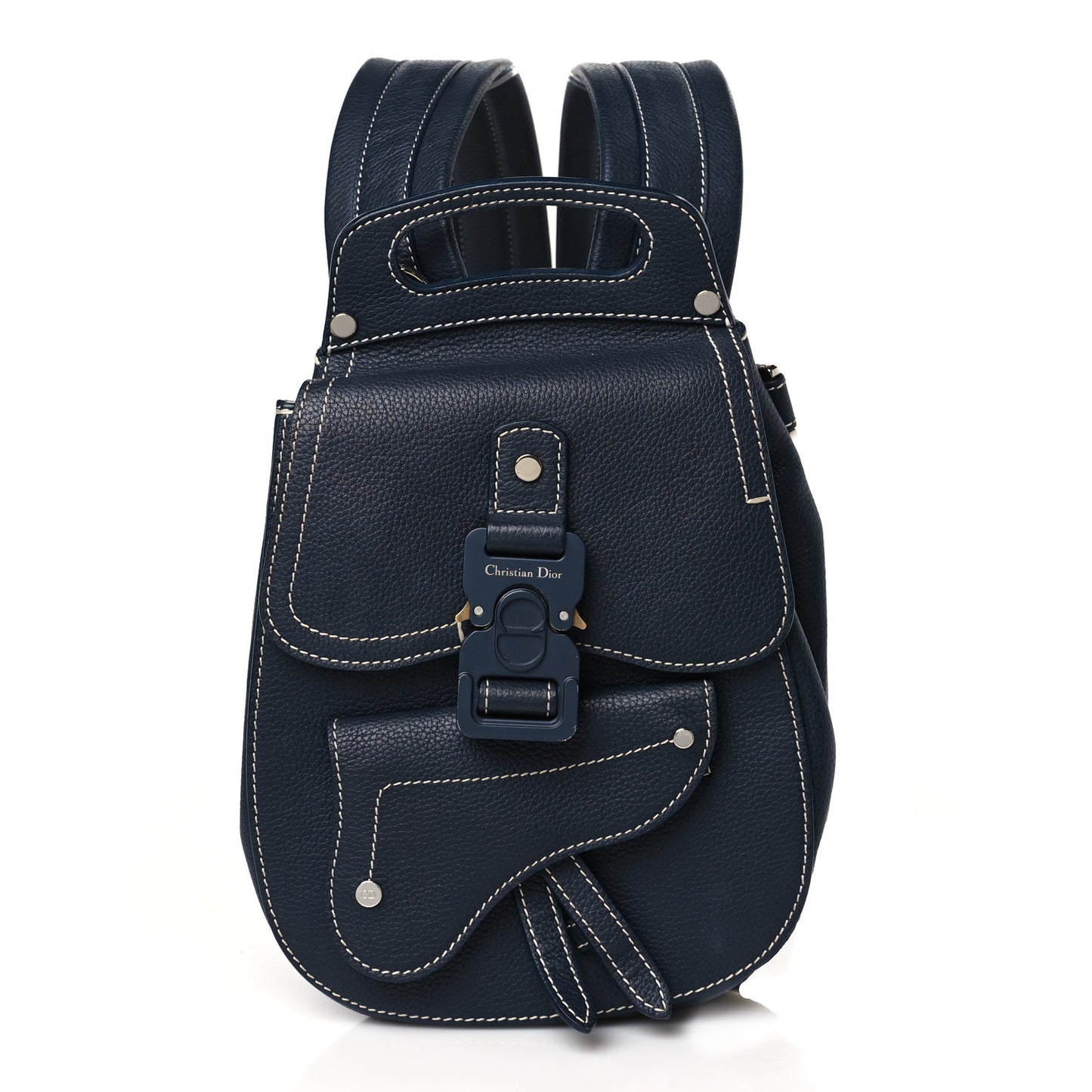 Grained Calfskin Saddle Backpack Navy Blue